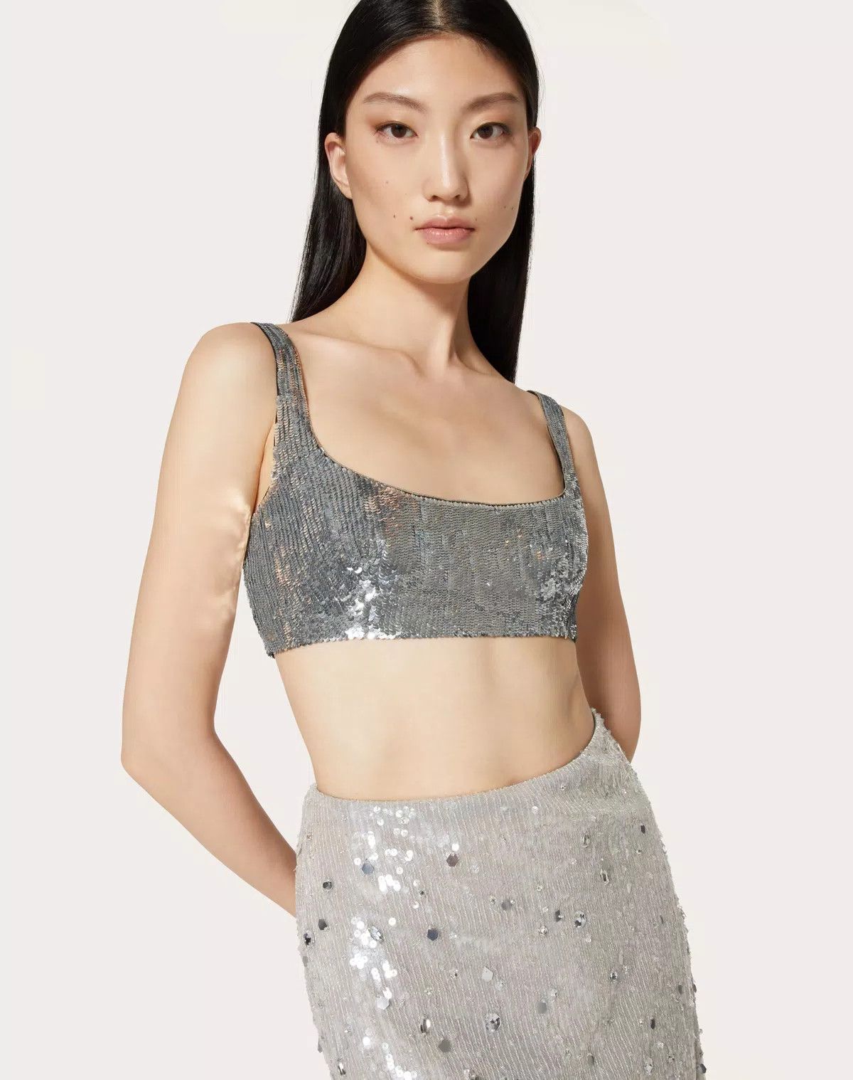 Valentino o1s1wg110625 Size: 40/Embroidered Organza Bralette in Silver Size ONE SIZE - 6 Thumbnail