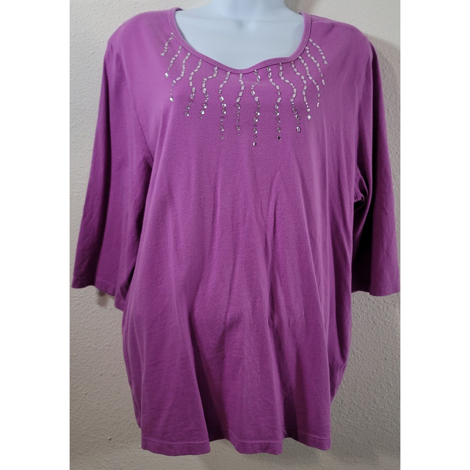 Other Liz & Me Purple Rhinestone Round Neck Top 14W 16W Plus Size XXL / US 16-18 / IT 52-54 - 1 Thumbnail