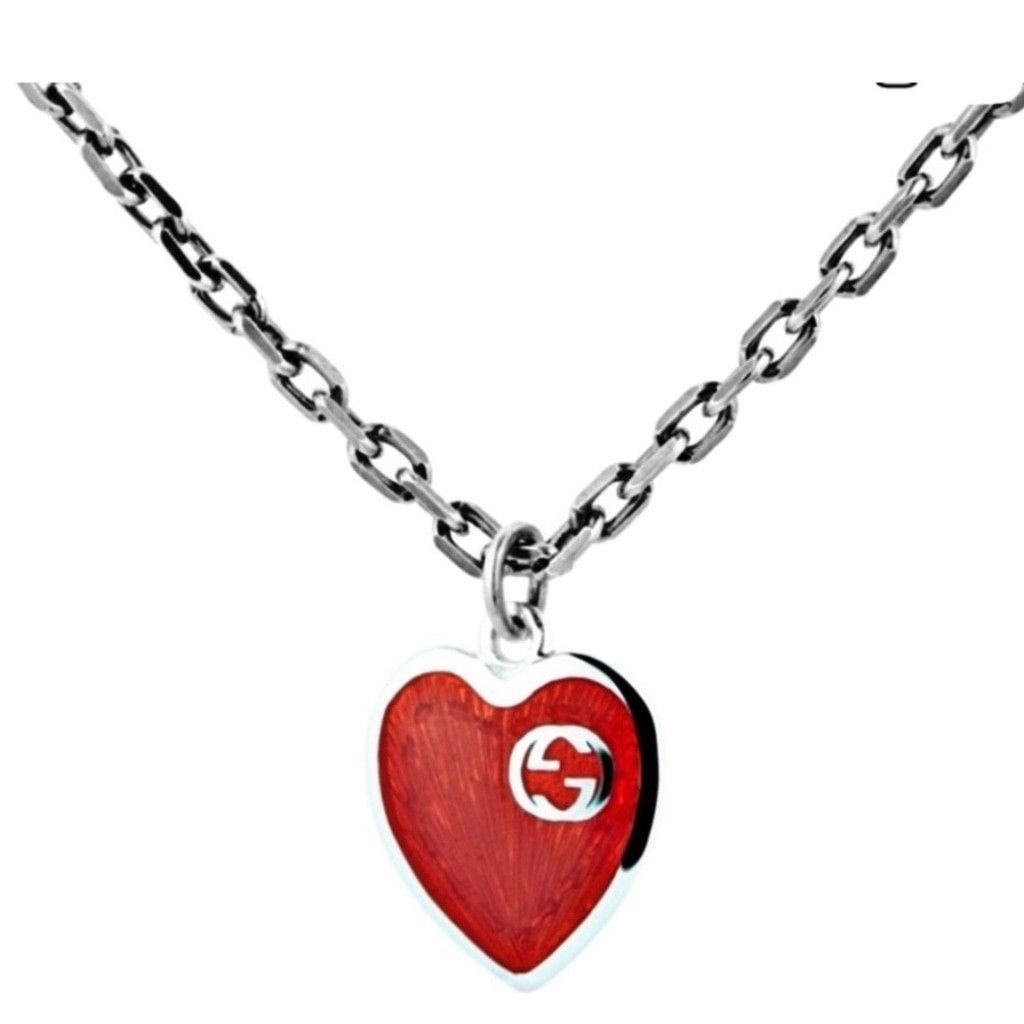 Gucci Red Enamel G Logo Necklace Authentic
