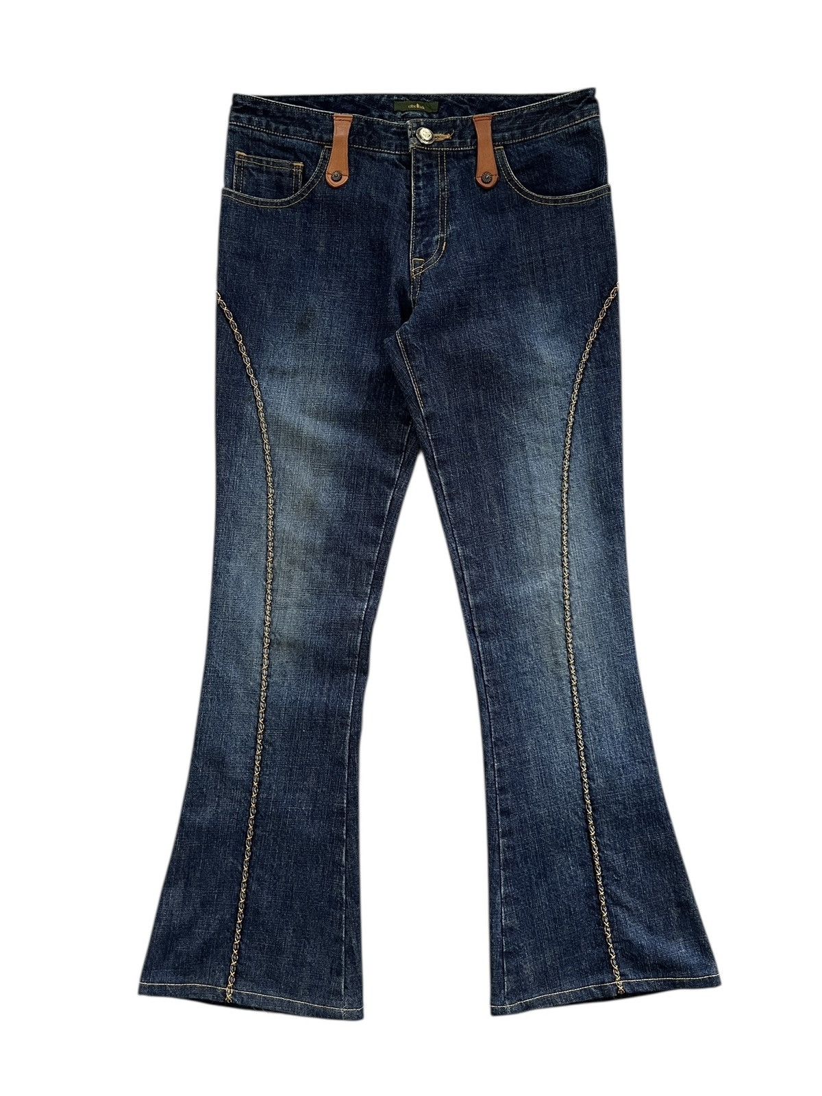 Obelisk 1990s Obelisk Stitching Flare Denim Leather Trim Size US 30 / EU 46 - 19 Thumbnail