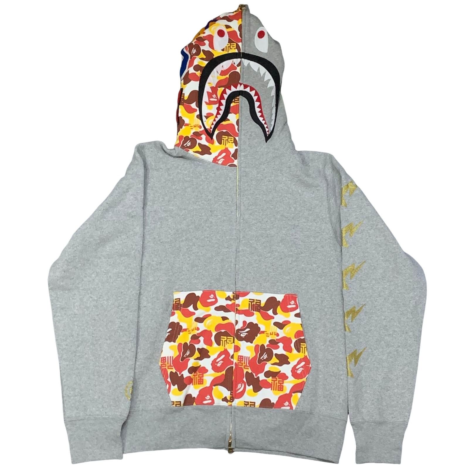 Bape 2015 BAPE Heather gray shark full zip hoodie a bathing ape