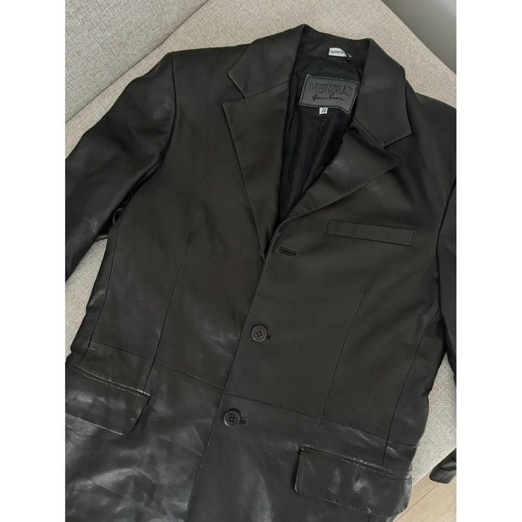 Versace Gianni Versace Leather Black Double Button Blazer IT48 Size XL / US 12-14 / IT 48-50 - 3 Thumbnail