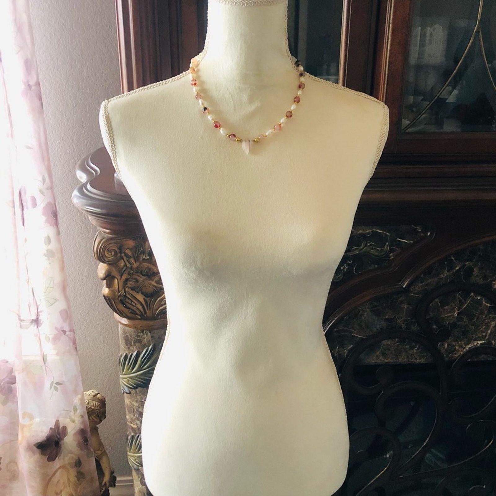 Handmade Handcrafted genuine pink quartz pink tourmaline pearl neckla Size ONE SIZE - 5 Thumbnail