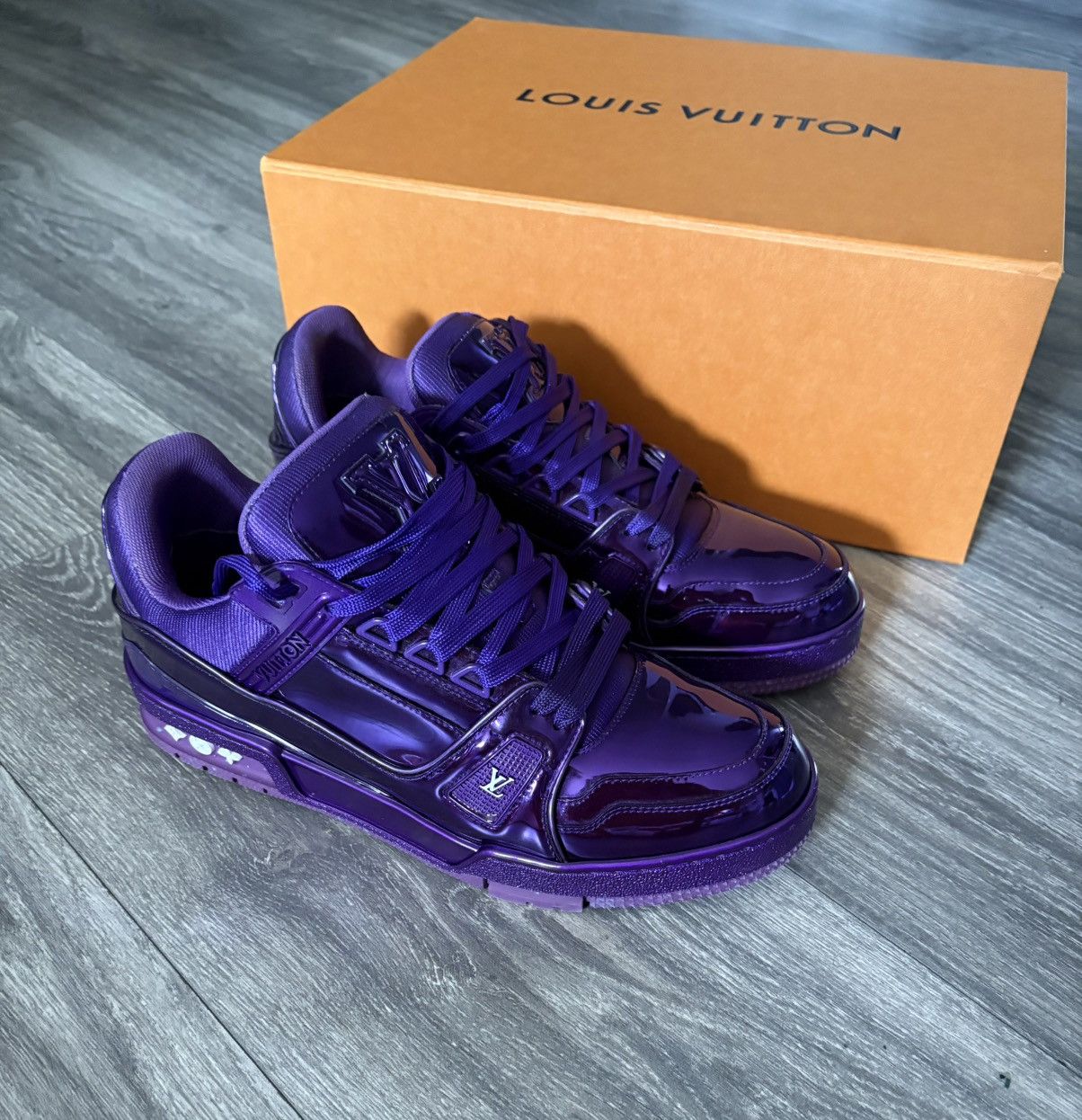 Louis Vuitton patent leather purple trainers