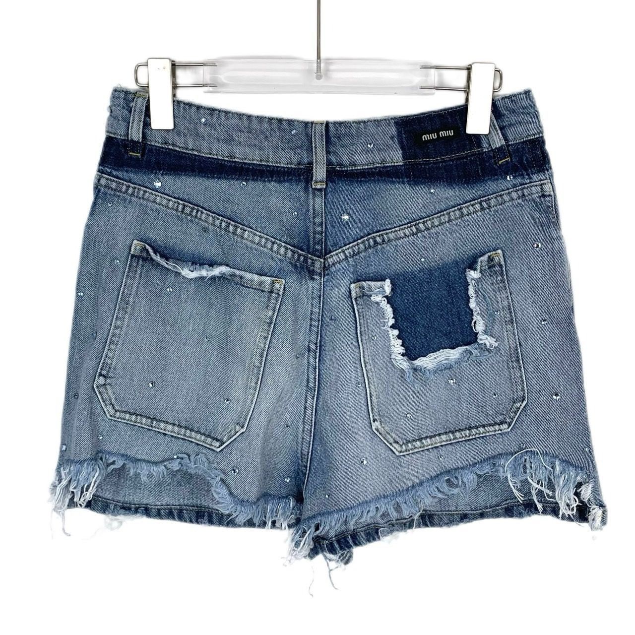 Miu Miu Miu Miu Crystal Embellished Distressed Denim Shorts With Fra Size 26" / US 2 / IT 38 - 2 Thumbnail