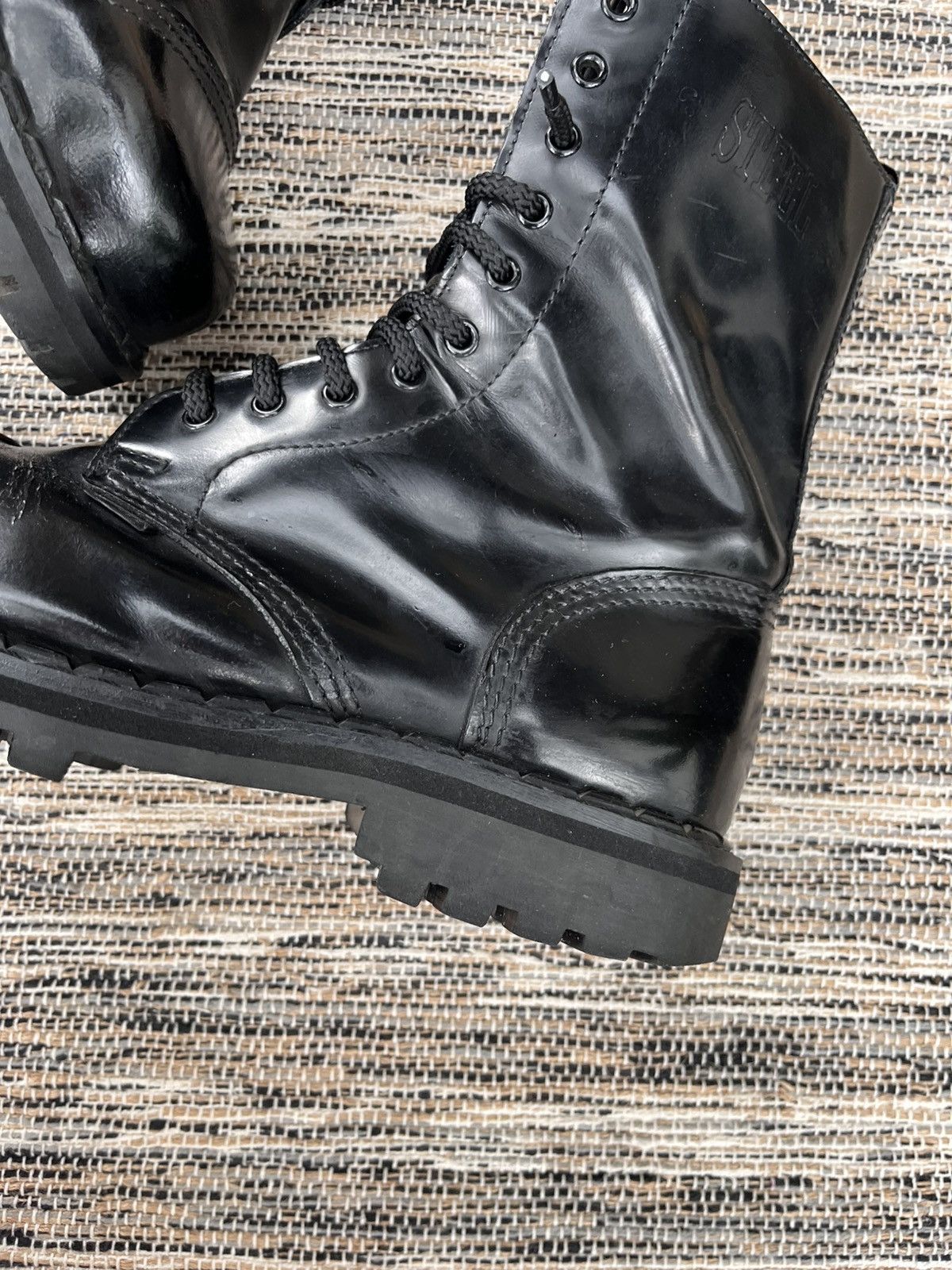 New Rock Vintage Steel Black Combat High Boots Military Biker Y2K Size US 10.5 / EU 43-44 - 6 Thumbnail