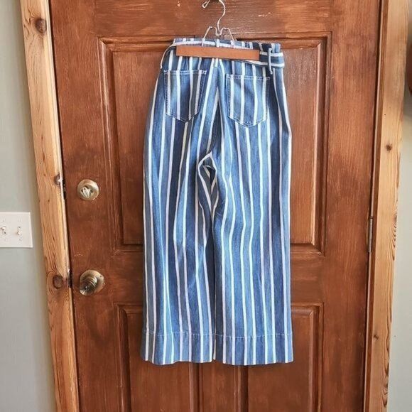 Ann Taylor Ann Taylor High Waisted Wide Leg Belted Blue Jean Sz. 0 Capr Size 25" / US 0 / IT 36 - 4 Thumbnail