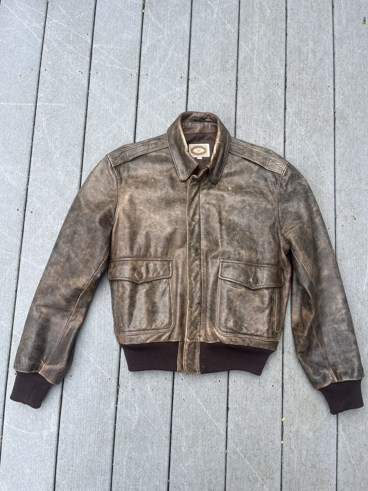 80s A-2 real leather bomber jacket vtg m
