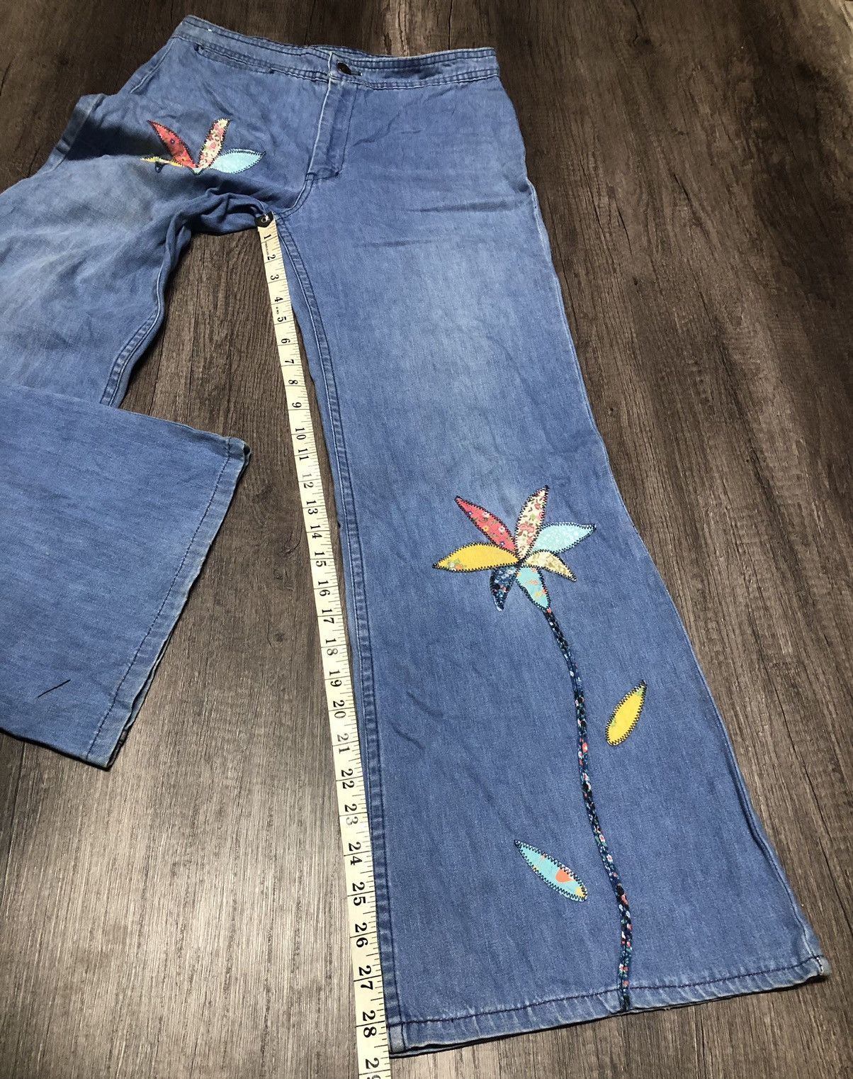 Hysteric Glamour × Vintage Vintage Miss Texwood Flared Jeans Flower Patches Design Size 29" - 20 Thumbnail