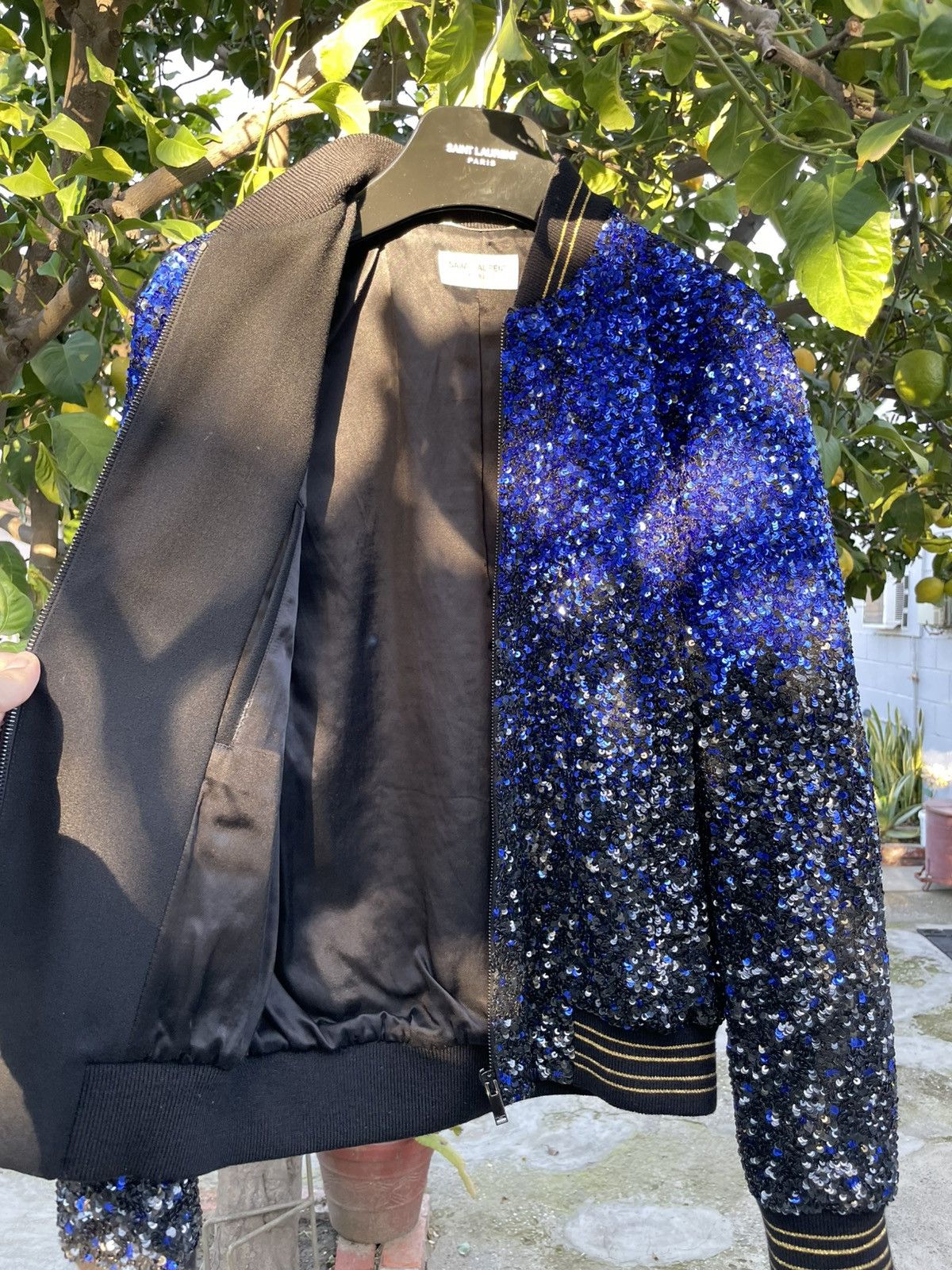 Saint Laurent Paris Saint Laurent Paris Teddy Varsity Sequin Bomber Jacket Blue Size US XS / EU 42 / 0 - 17 Thumbnail