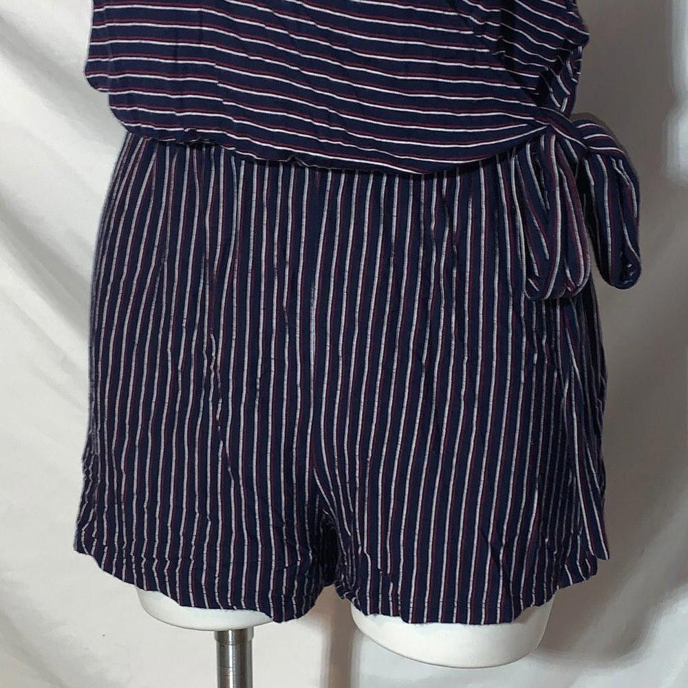Designer Mossimo Navy Red White Striped Romper, Side Tie, S Size 28" / US 6 / IT 42 - 6 Thumbnail