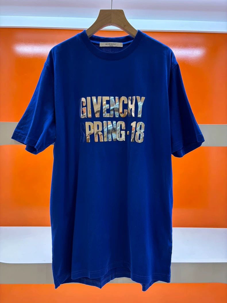 Givenchy Blue Glitter Letter Logo Short Sleeve