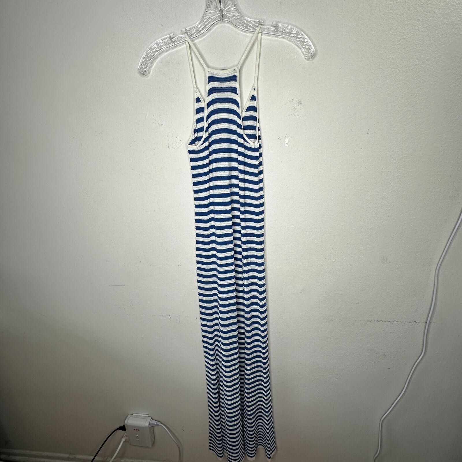 Mango MNG White Blue Striped V-Neck Thin Straps Maxi Dress XXS Size XXS / US 00 / IT 34 - 4 Thumbnail