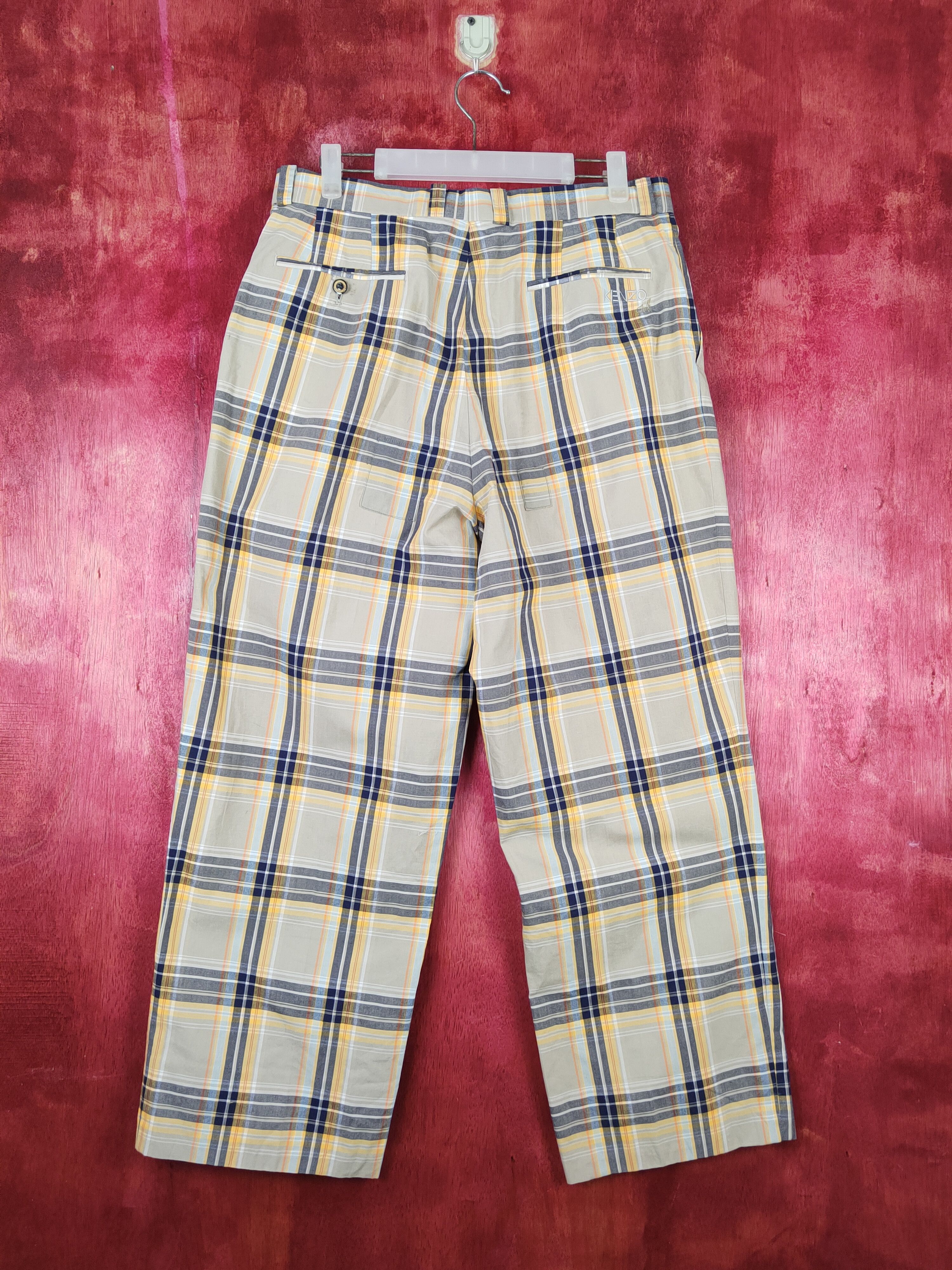 Kenzo Kenzo Golf Yellow Blue checkered Casual Pants #S1348 Size US 32 / EU 48 - 7 Thumbnail