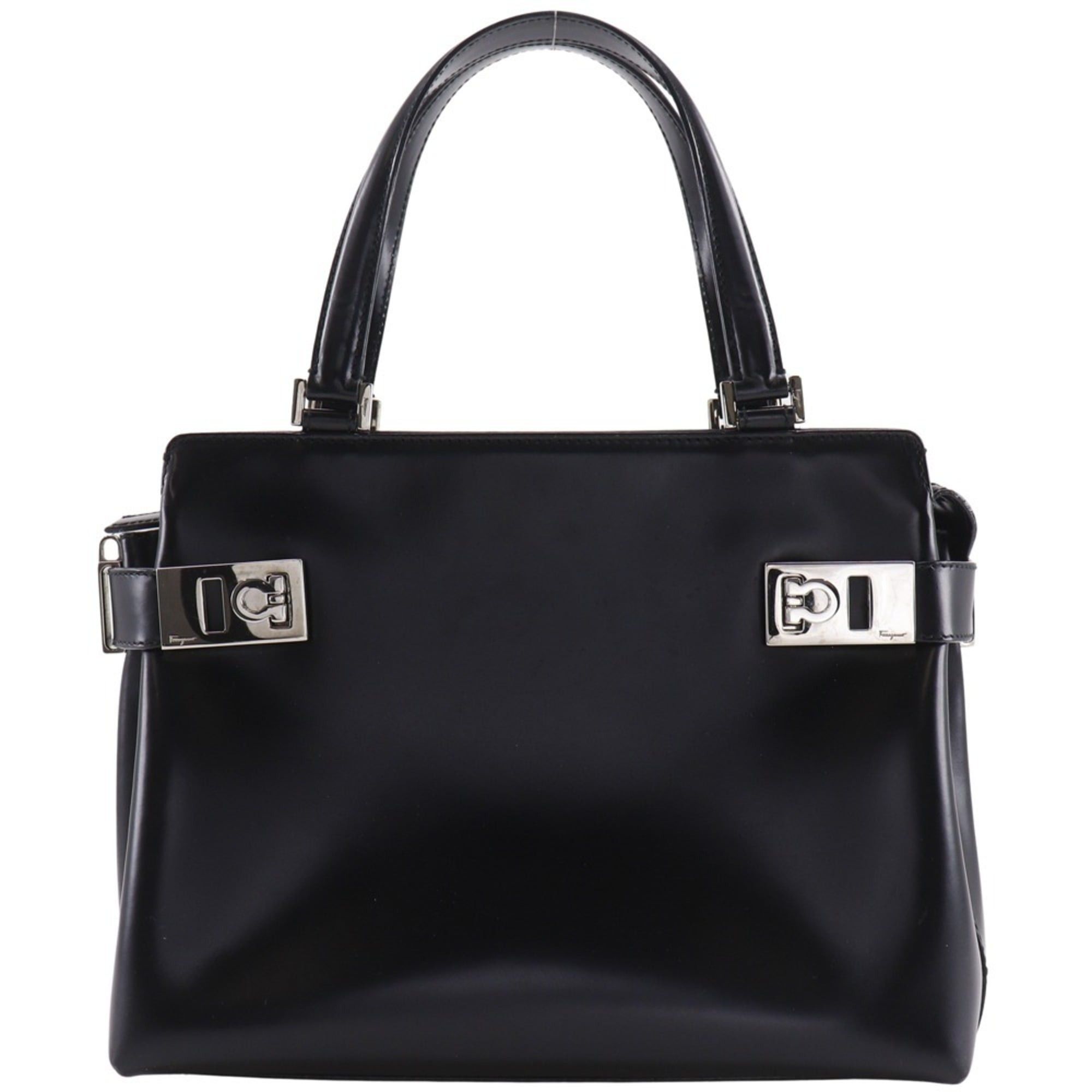 Salvatore Ferragamo Salvatore Ferragamo Gancini Handbag AQ-21 0167 Calfskin Black A5 Zipper Women's Size ONE SIZE - 1 Thumbnail