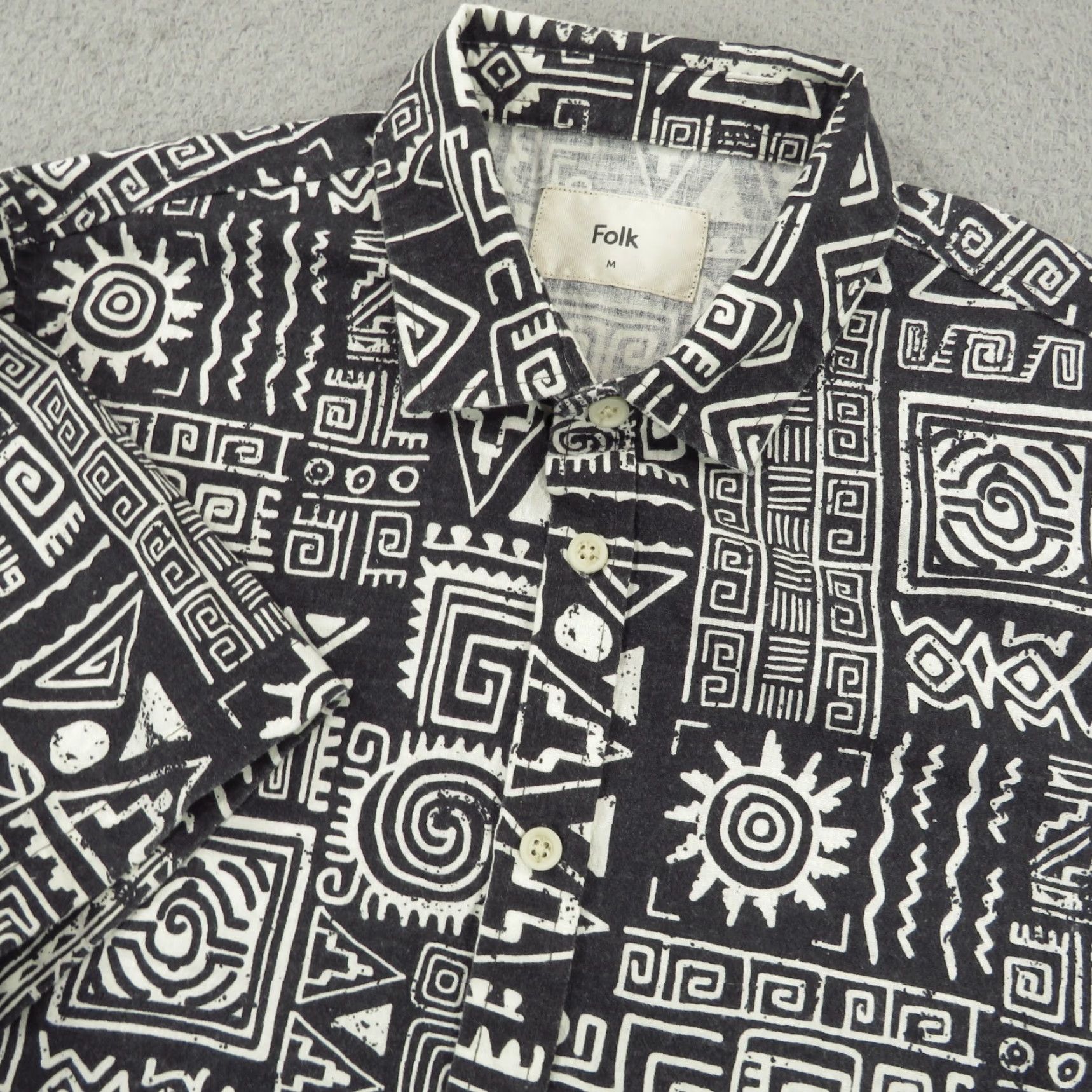 Folk Folk Shirt Mens M Black Linen Blend Inca Aztec Button Up Geometric Short Sleeve Casual Shirt Men Size US M / EU 48-50 / 2 - 2 Thumbnail