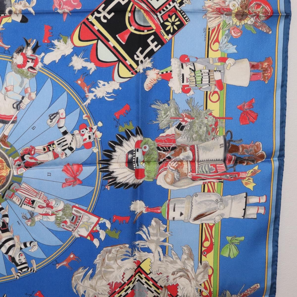 Hermes HERMES Carre 90 Scarf Silk Blue Red "KACHINAS" Auth ki6872M Size ONE SIZE - 19 Thumbnail