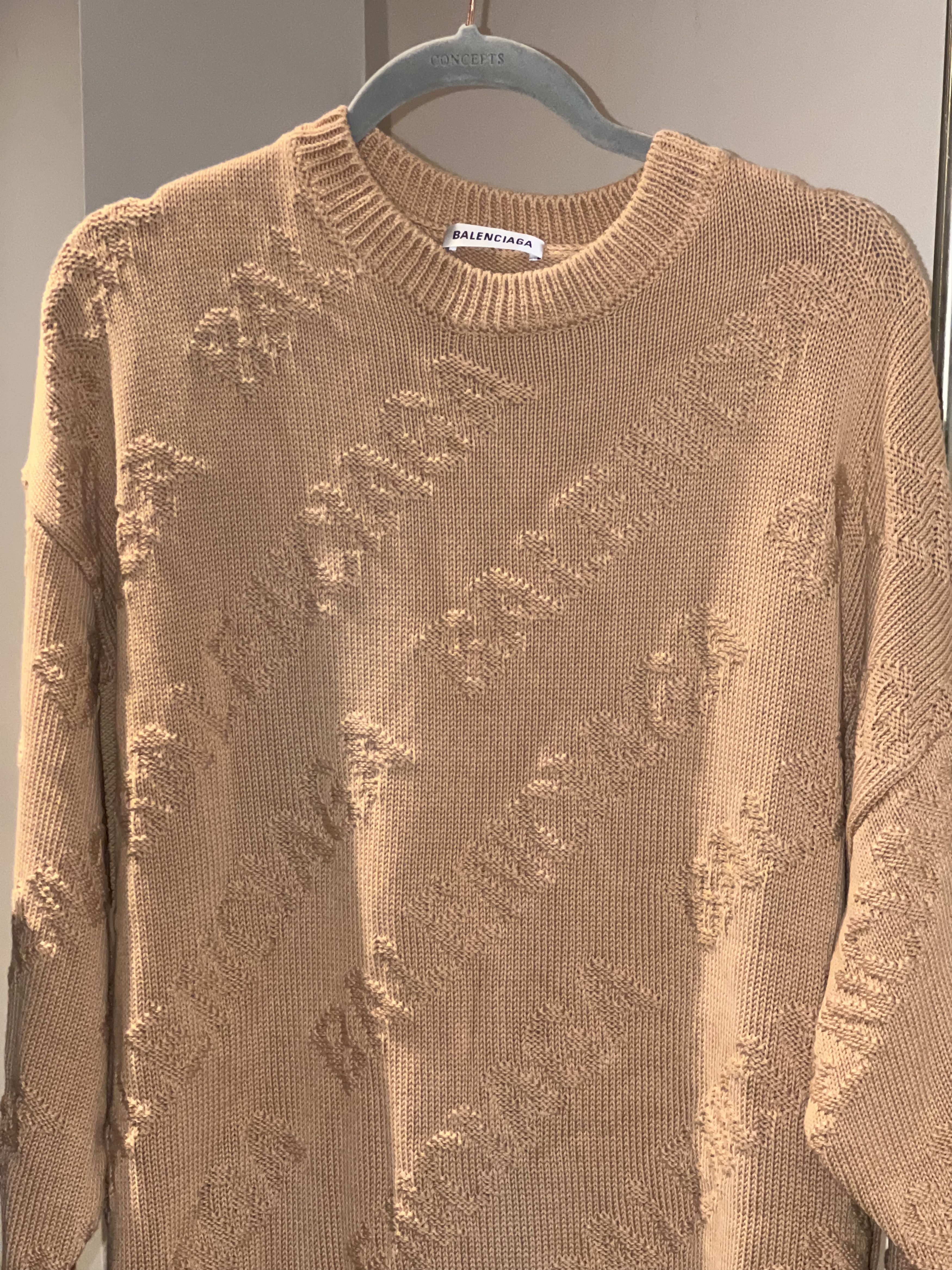 Balenciaga All Over Jacquard Cotton Knit Sweater (Beige)
