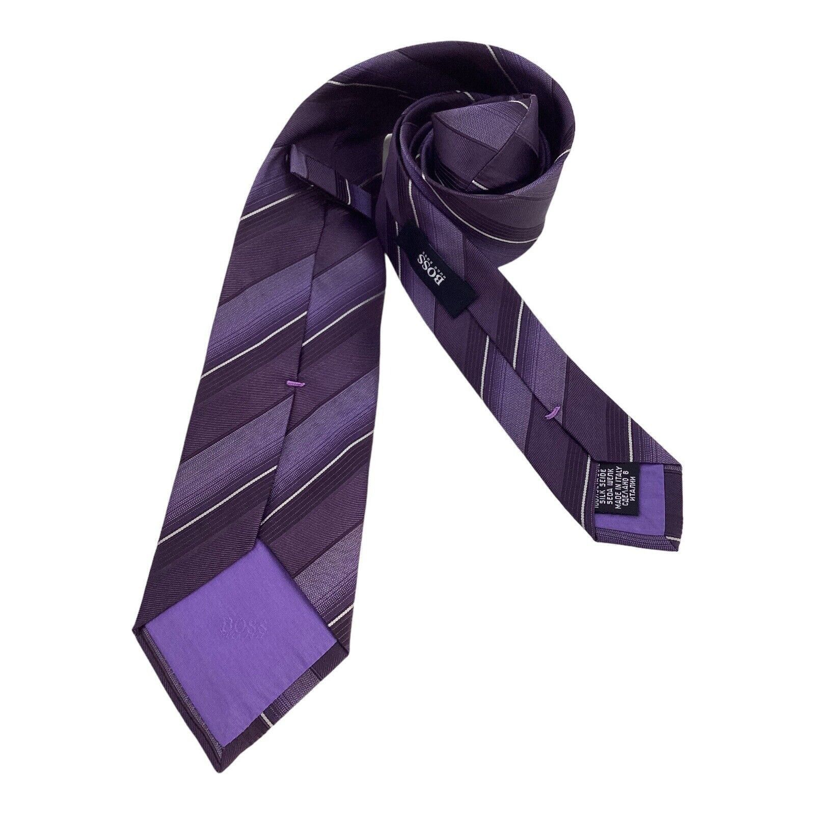 Hugo Boss BOSS HUGO BOSS Purple Striped Luxury Silk Tie Made In Italy Size ONE SIZE - 2 Thumbnail