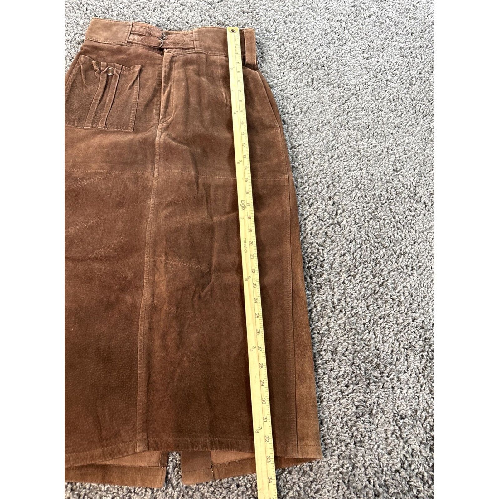 Vintage VINTAGE Outback Red Skirt Womens 10 Brown Suede Leather Cargo 90s Boho Women's Leather Skirt Knee Length Cargo Bohemian Mens? Size 32" / US 10 / IT 46 - 2 Thumbnail