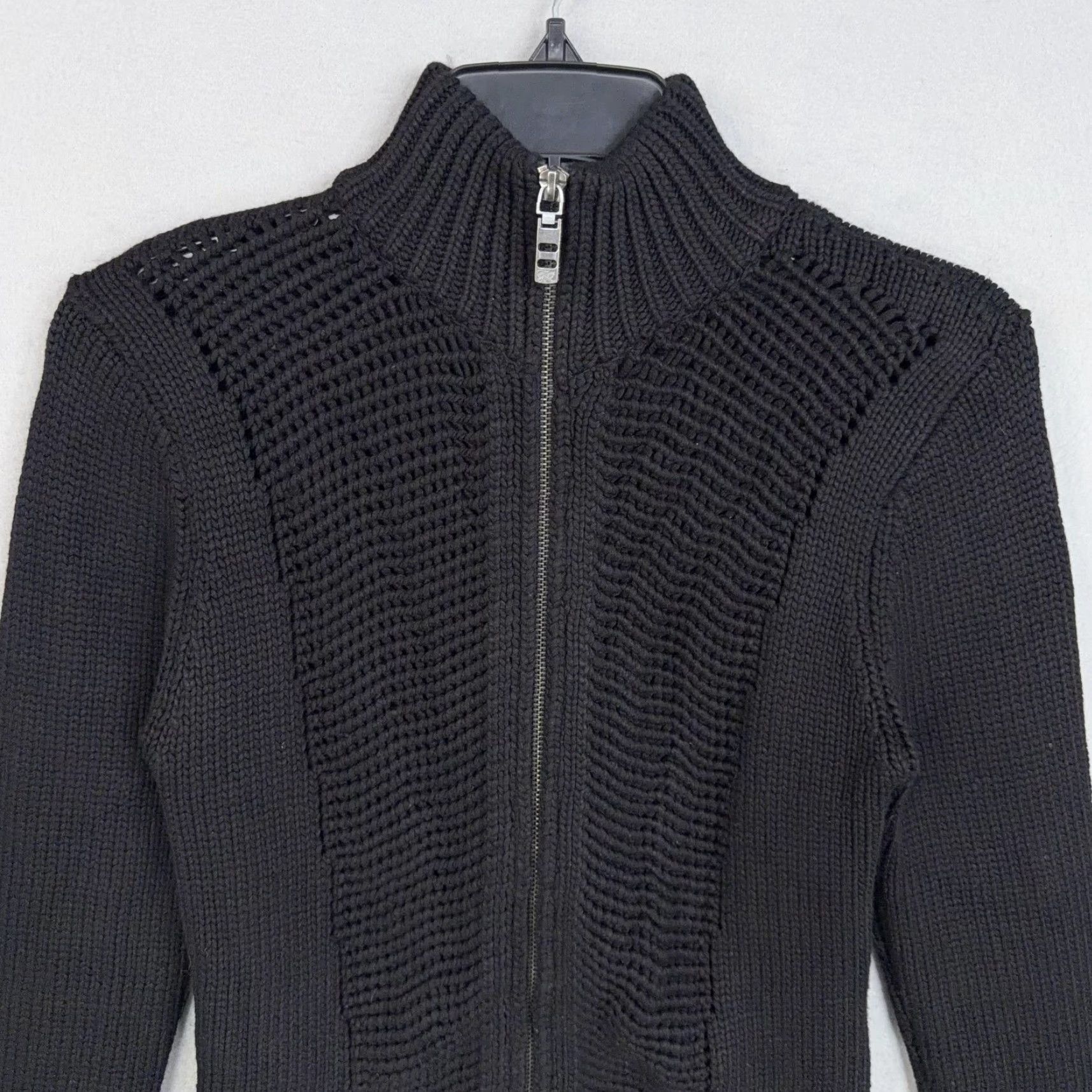 Parasuco Parasuco Sweater Womens Small Black Cardigan Urban Minimal Streetwear Casual Y2K 90s Hip Hop Full Zip Mock Neck Knit Heavyweight Zipper Size S / US 4 / IT 40 - 2 Thumbnail