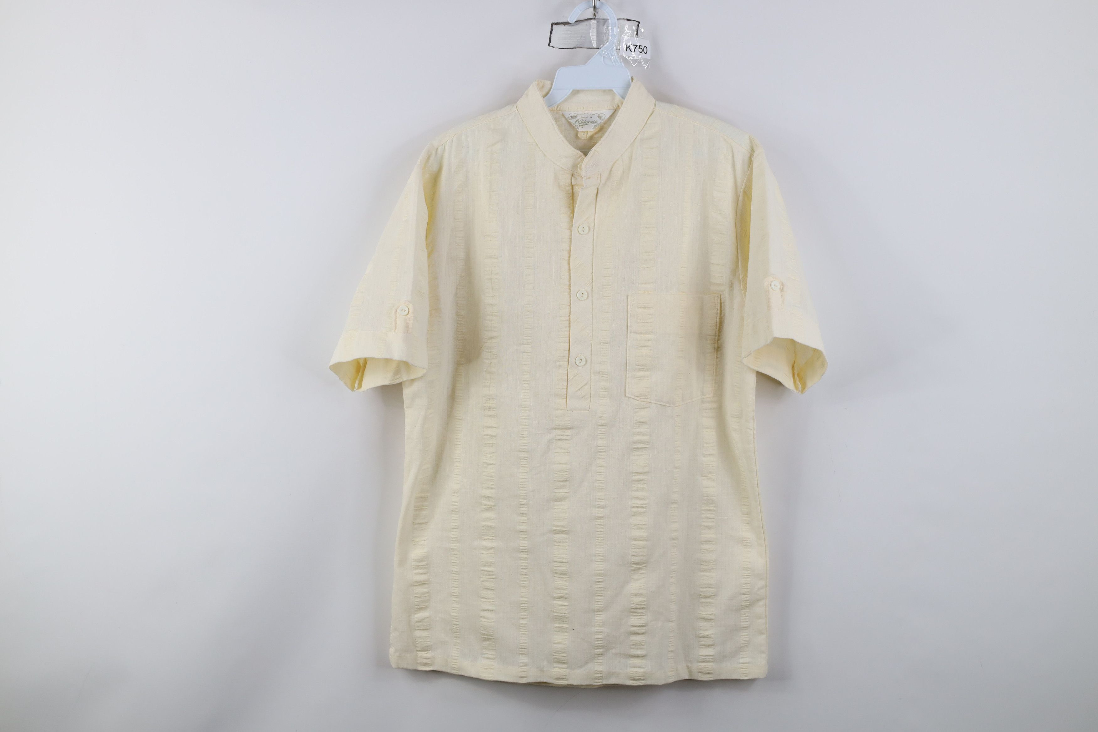 Vintage Vintage 70s Streetwear Band Collar Henley T-Shirt Cream USA Size US M / EU 48-50 / 2 - 1 Thumbnail