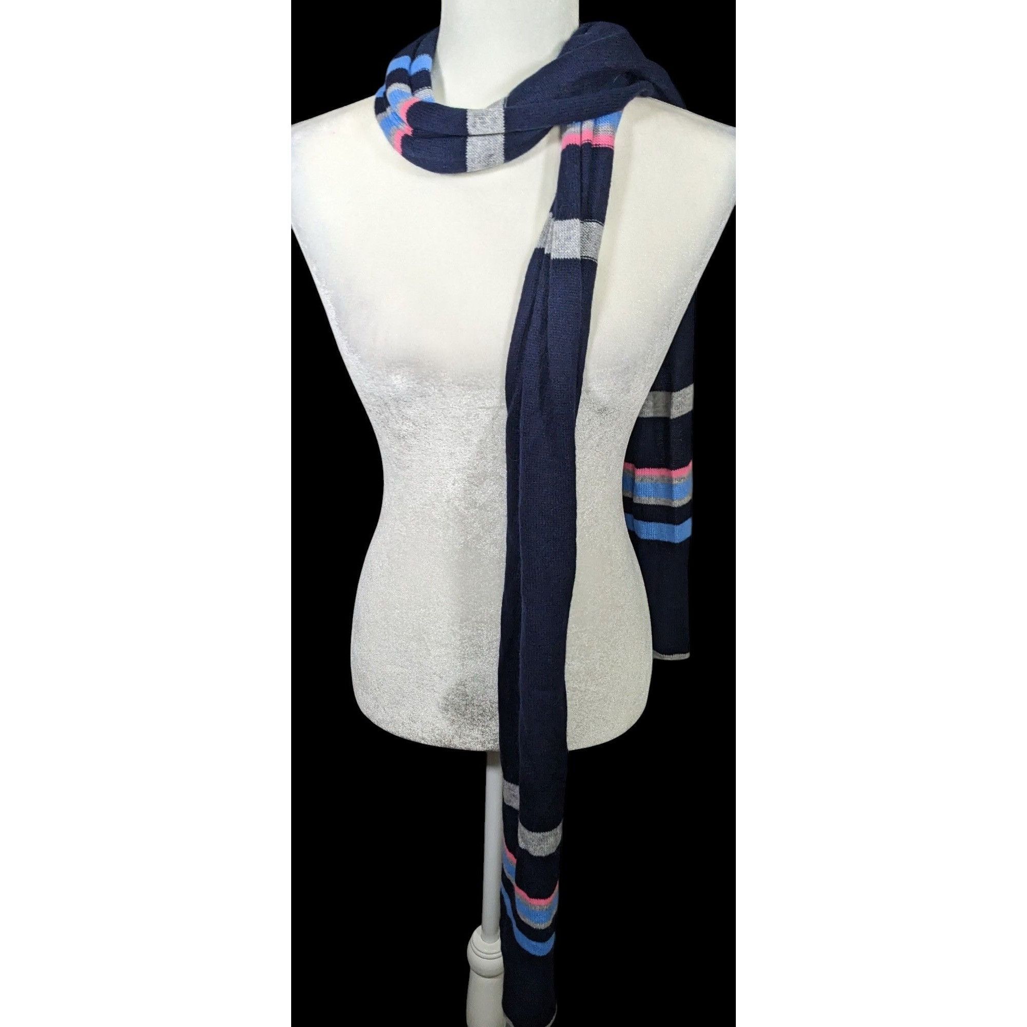 Other Hannah Rose 100% Cashmere Navy Blue Striped Scarf Size ONE SIZE - 2 Thumbnail