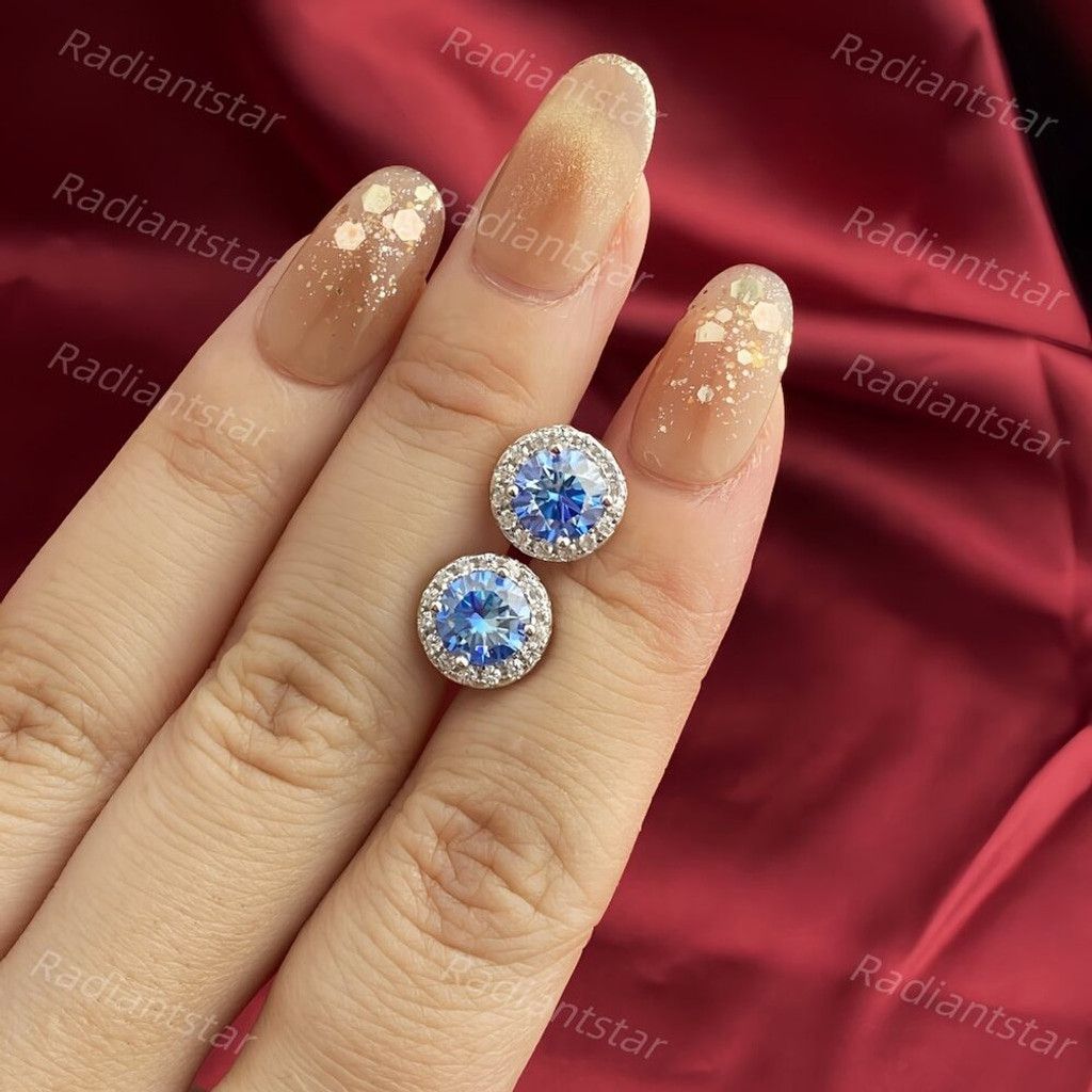 Other NEW 2ct. t.w. Royal Blue Moissanite Round Halo Stud Earrings Size ONE SIZE - 2 Thumbnail