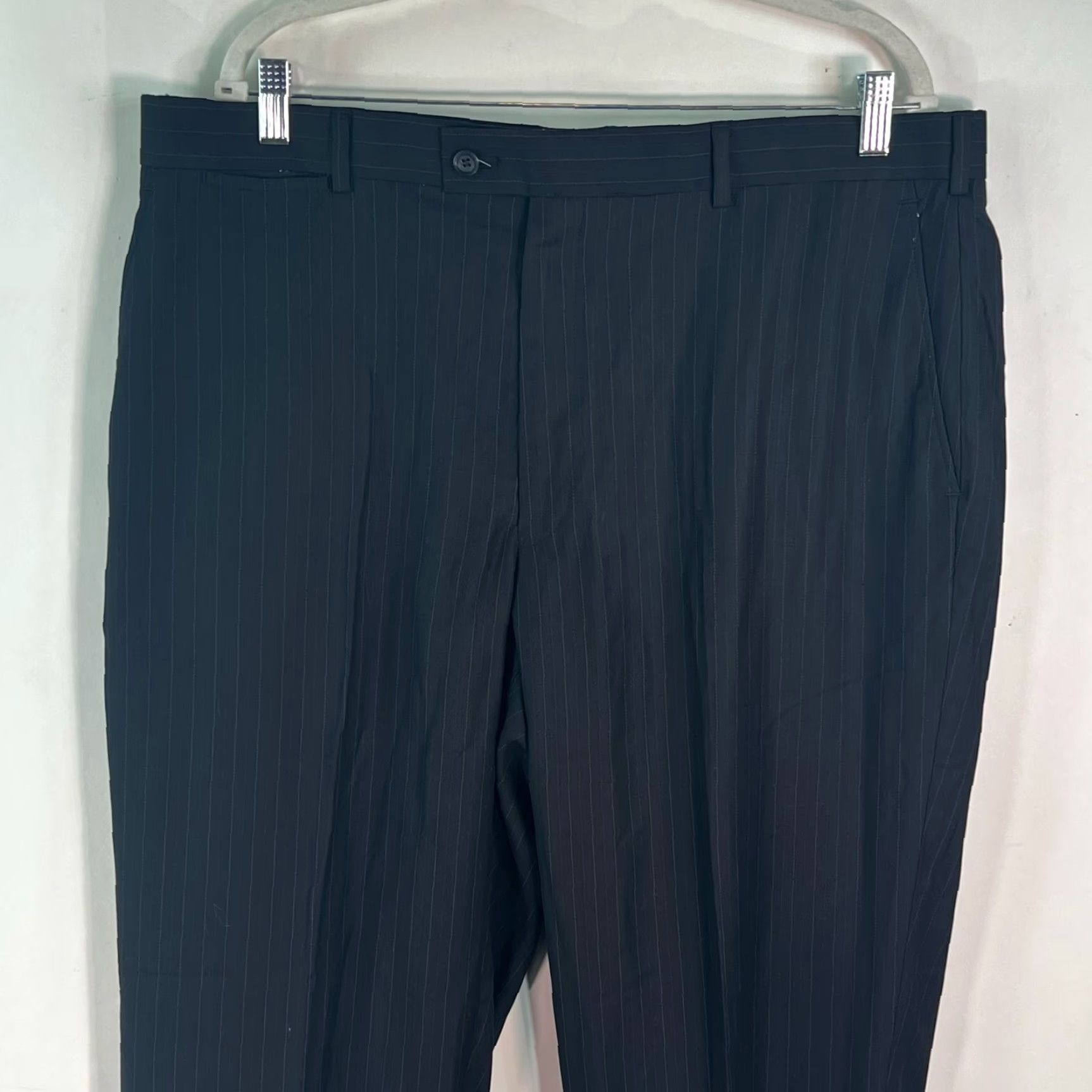 Vintage Louis Raphael Mens Dress Pants Flat Front Striped Black 40X32 Pants Mens Flat Front Striped Black Dress Pants 40X32 Size US 40 / EU 56 - 2 Thumbnail