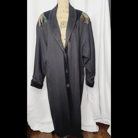 image of Vintage 80's 90's Long Black Tapestry Funky Winter Coat, Women's (Size 2XL)