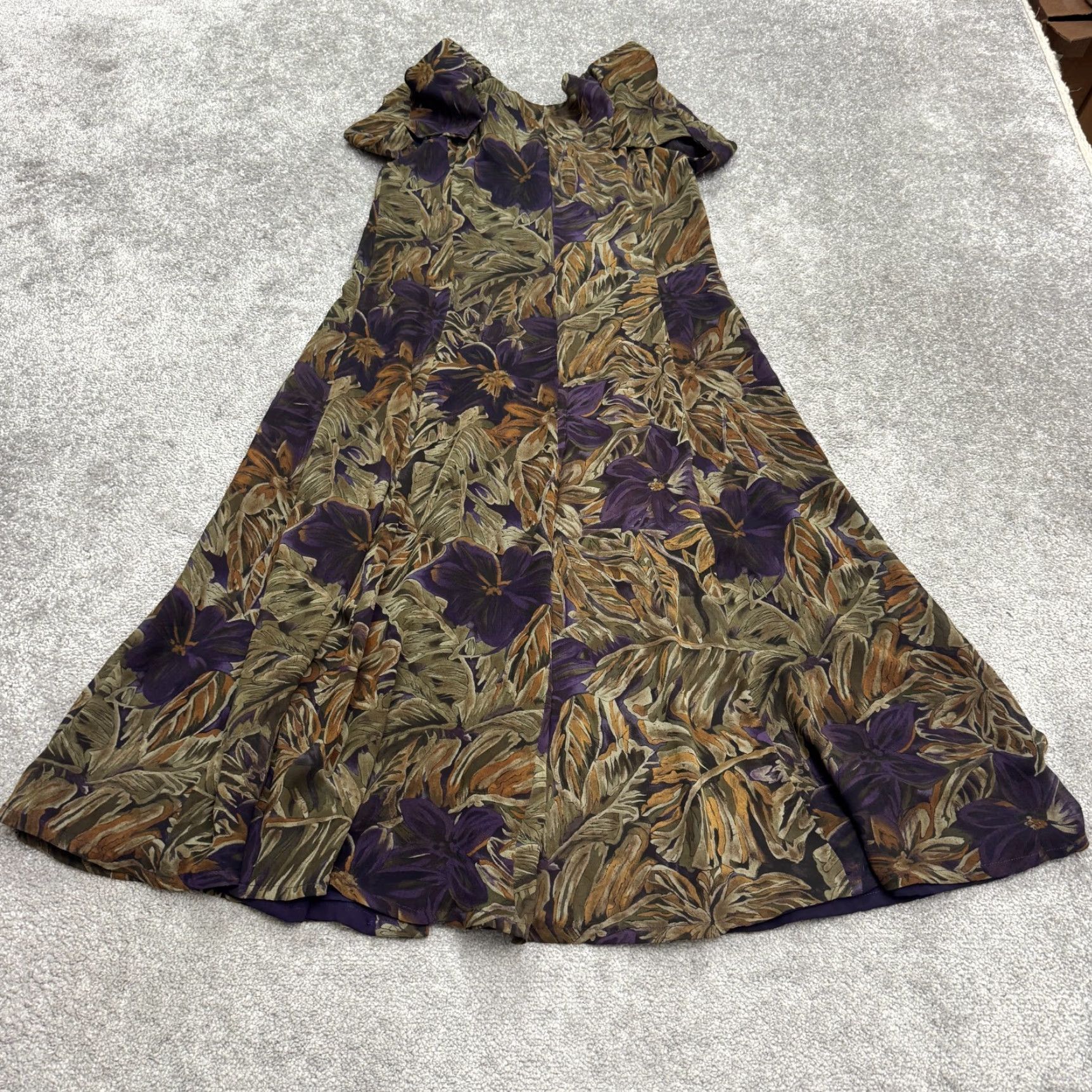 Vintage VINTAGE Dana Buchman Dress Womens 6 Brown Purple Floral Silk Button Up Midi 90's Boho Retro Cottage Designer Size M / US 6-8 / IT 42-44 - 2 Thumbnail