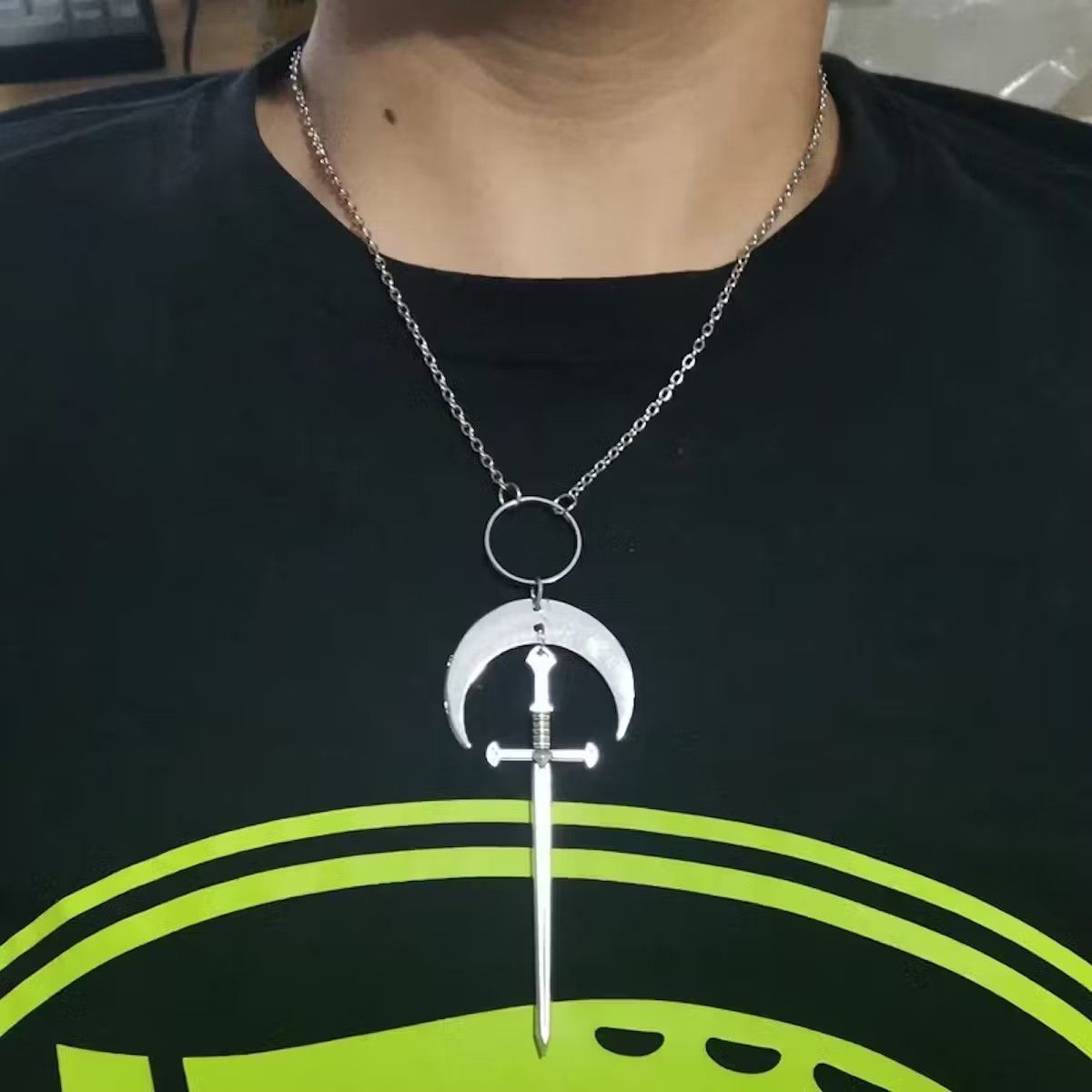 Jewelry × Vintage Moon Sword Dagger Silver plated Pendant Necklace Size ONE SIZE - 1 Thumbnail