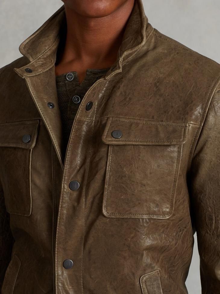 John Varvatos Snap Front Leather Trucker Jacket EU 50 USA 40 Size US M / EU 48-50 / 2 - 2 Thumbnail