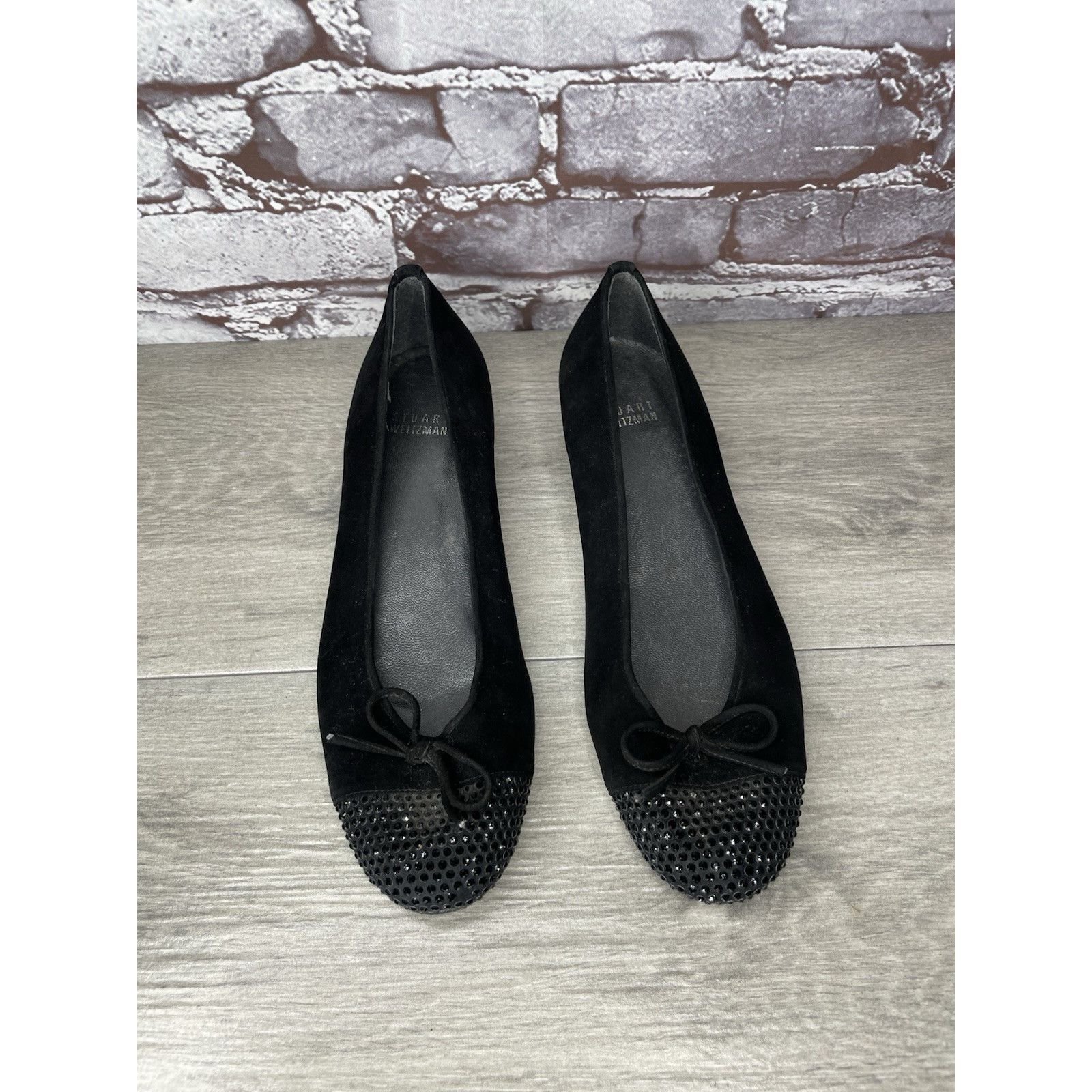Stuart Weitzman Stuart Weitzman Black Suede Rhinestones Bow Ballet Flats Wom Size US 7.5 / IT 37.5 - 17 Thumbnail