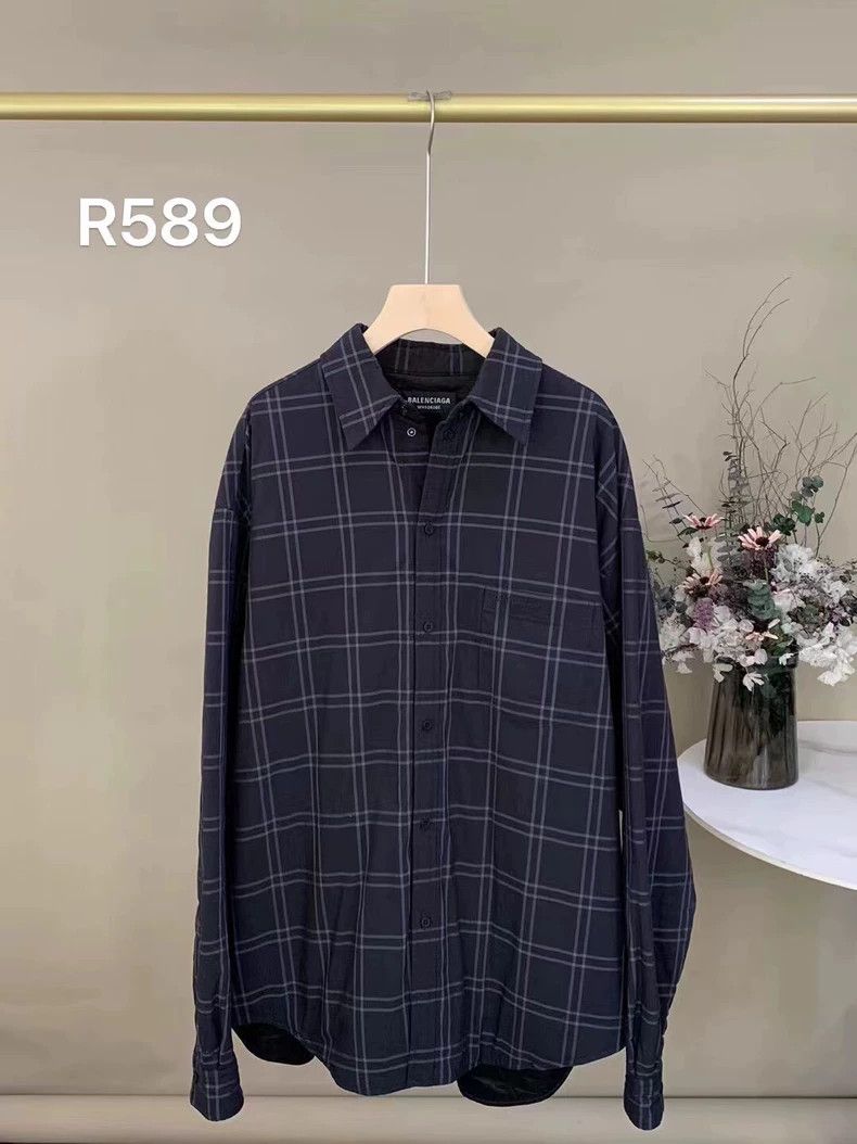 Balenciaga Balenciaga Embroidered logo shirt with plaid front shirt 25 Size US S / EU 44-46 / 1 - 1 Thumbnail