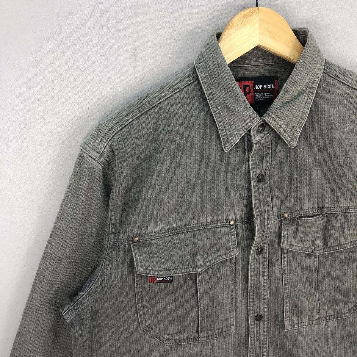 Japanese Brand Vintage 00’s Hop-Scot Faded Denim Work Shirt Size US M / EU 48-50 / 2 - 2 Thumbnail