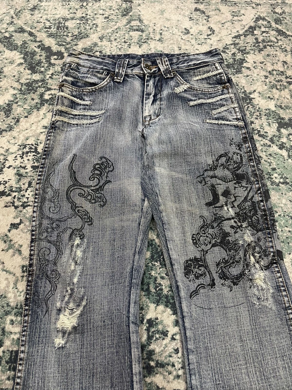 Vintage Semantic Design Paint X Distressed Flare Jeans
