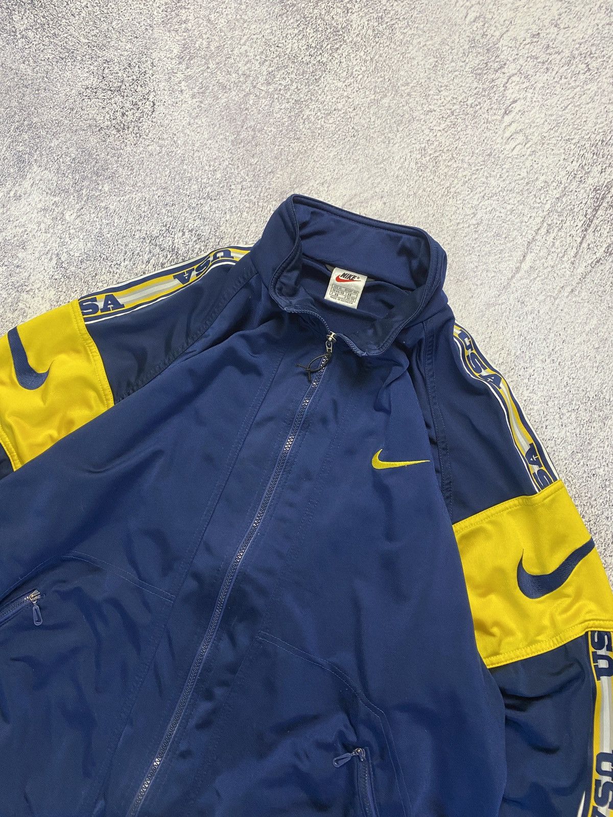 Nike × Vintage Vintage 90's Nike USA Drill Track Jacket Big Swoosh Size US XL / EU 56 / 4 - 4 Thumbnail