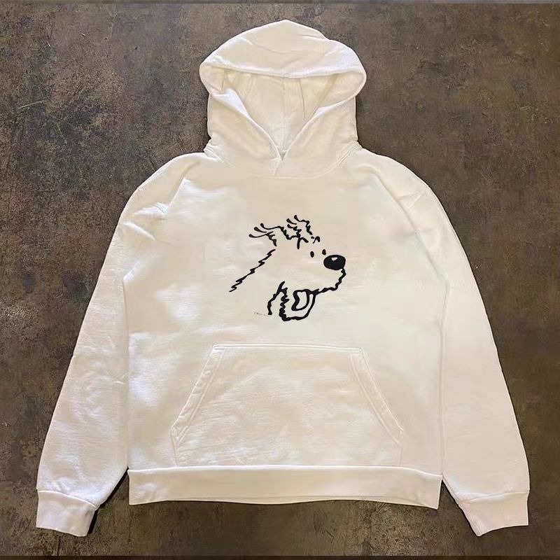 Vintage White street-style washed retro puppy print hoodie Size US M / EU 48-50 / 2 - 1 Thumbnail