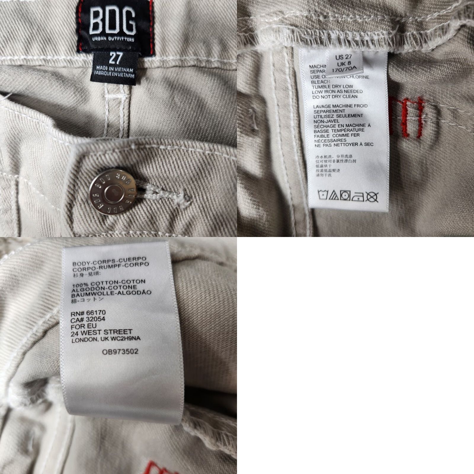 Urban Outfitters Urban Outfitters BDG Womens Beige/Gray High Rise Wide Leg Jeans Size 27 Size 27" / US 4 / IT 40 - 8 Thumbnail