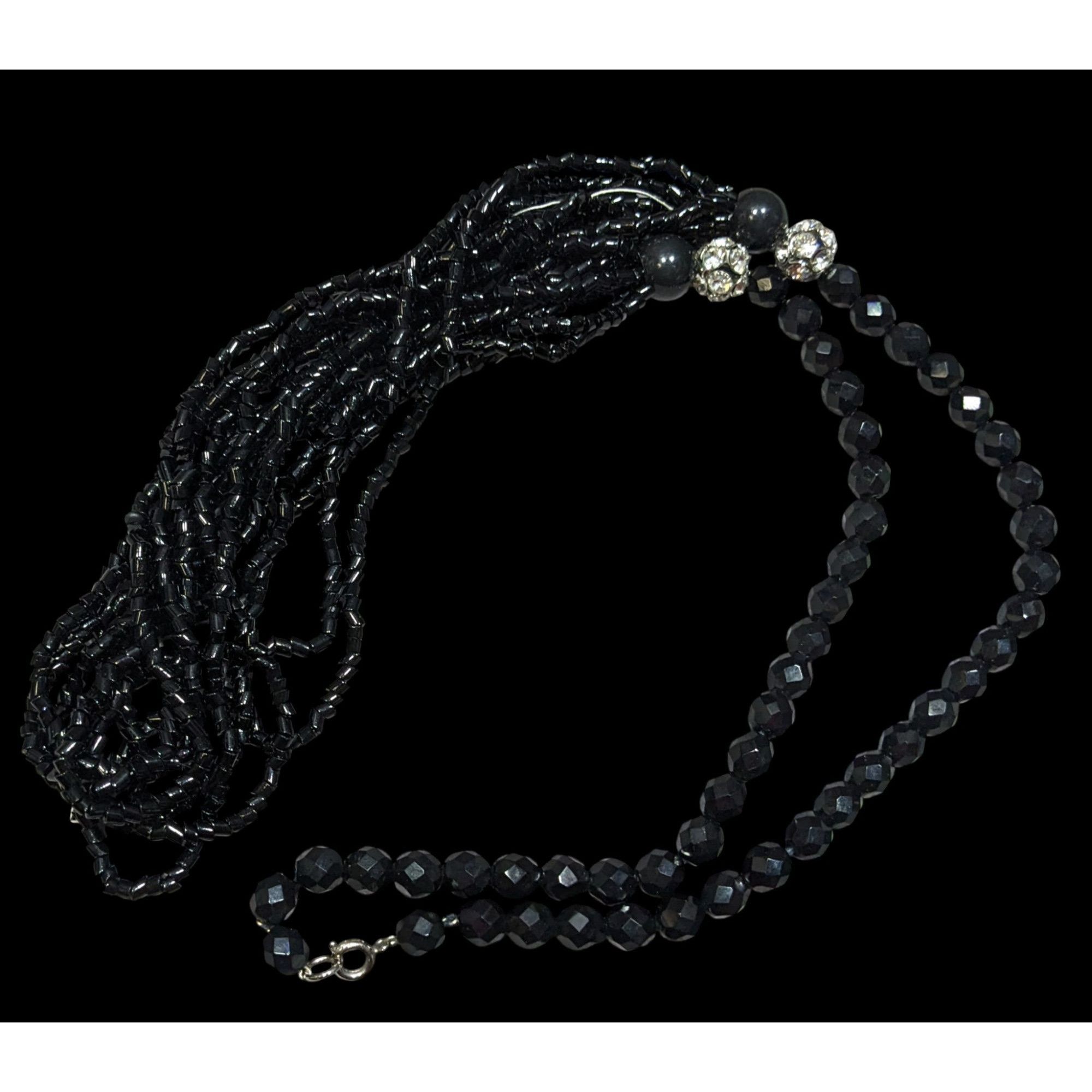 Other Glam Goth Black Multi-Strand Beaded Necklace With Crystal Ac Size ONE SIZE - 4 Thumbnail