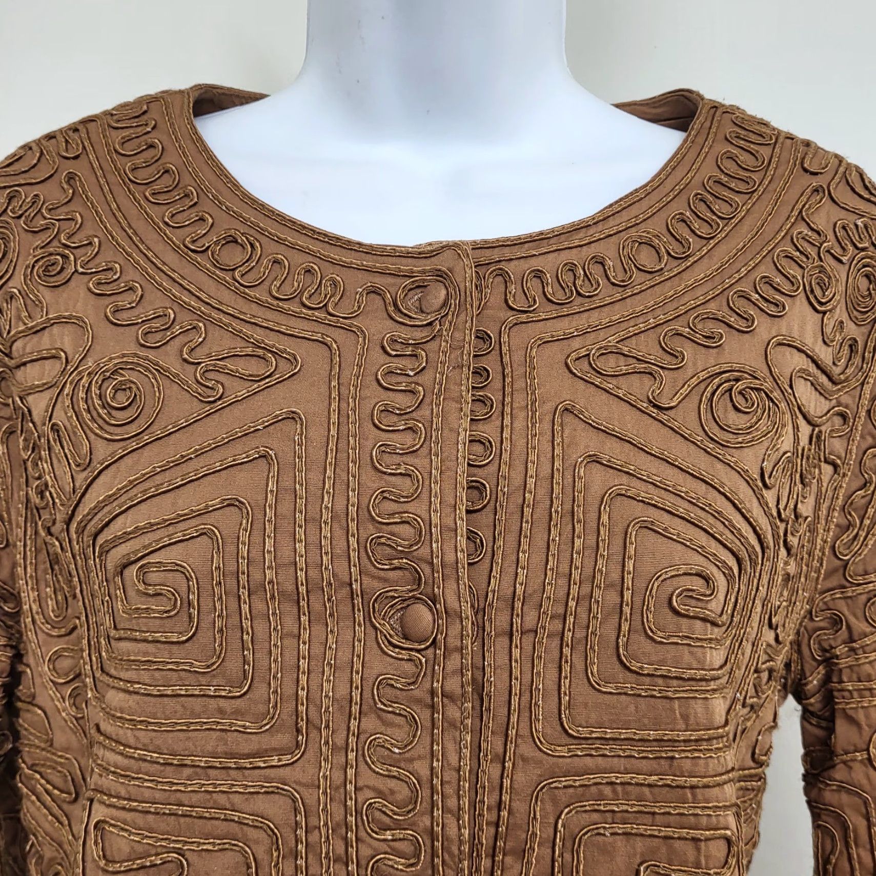Vintage Joni B. Jacket Women's Small Brownish Gold Lined Split Sleeve Fabric Trim Button Size S / US 4 / IT 40 - 6 Thumbnail