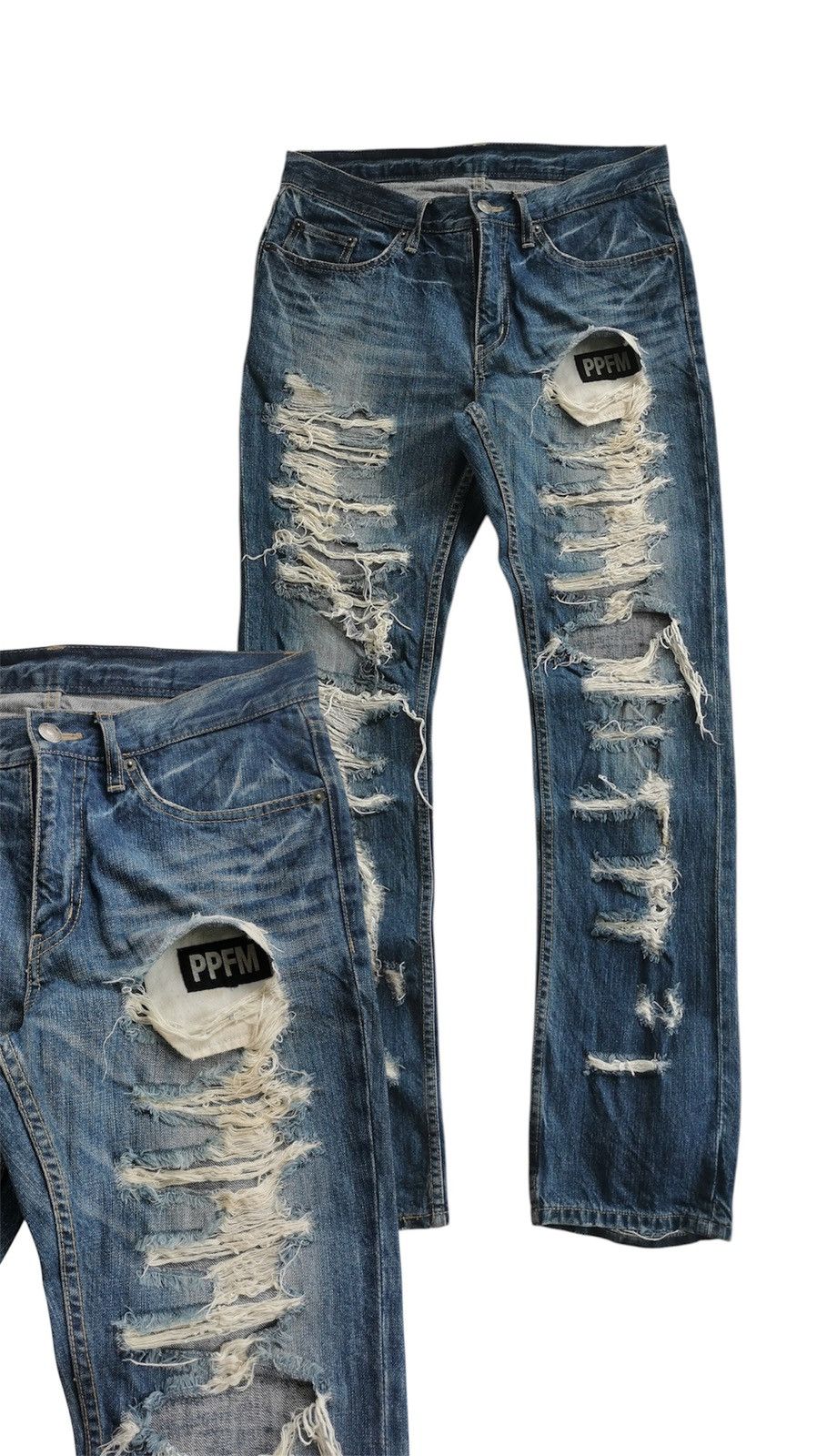 PPFM Thrashed PPFM Boro Distressed Denim Jeans Size US 31 - 1 Thumbnail