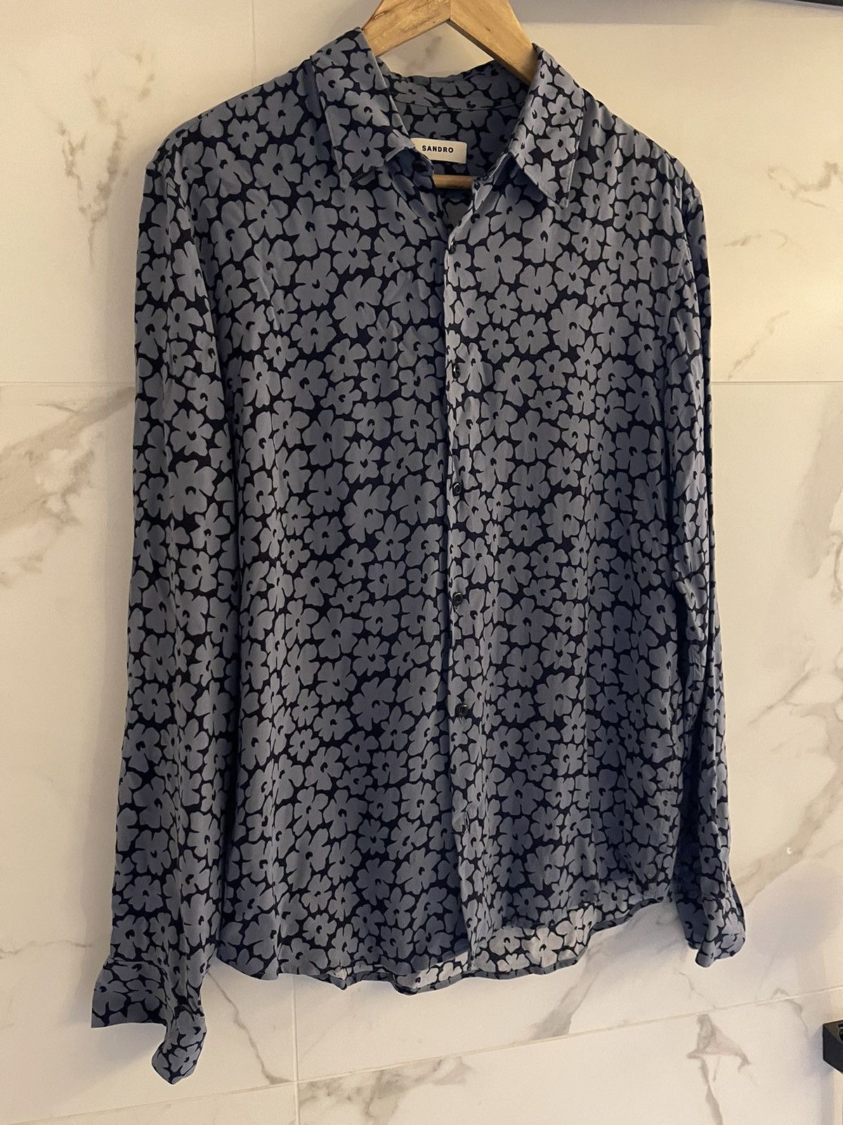 Sandro Sandro Paris Flowers print grey viscose shirt button up Size US M / EU 48-50 / 2 - 3 Thumbnail