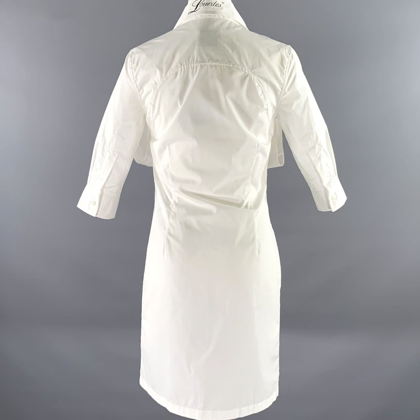 Lourdes LOURDES Size S White Cotton Button Up Knee-Length Dress Size S / US 4 / IT 40 - 4 Thumbnail