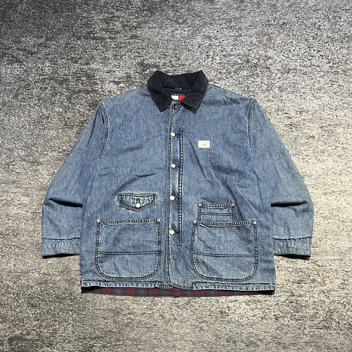 Tommy Hilfiger Vintage 90s Tommy Hilfiger Flannel Lined Denim Chore Coat Size US M / EU 48-50 / 2 - 1 Thumbnail