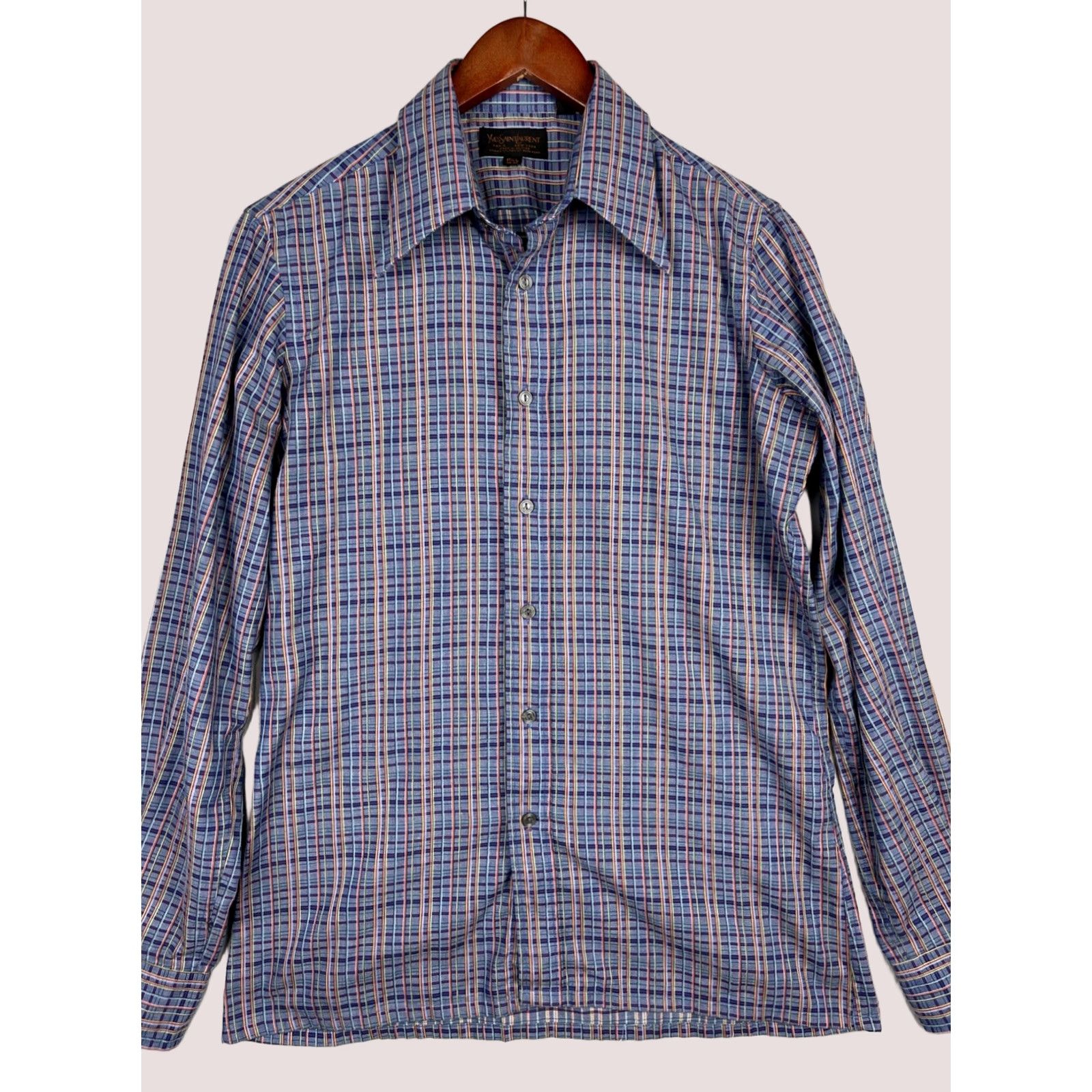 Yves Saint Laurent VINTAGE Yves Saint Laurent Shirt Mens Medium Blue Button Up Dagger Collar 70s Size US M / EU 48-50 / 2 - 1 Thumbnail