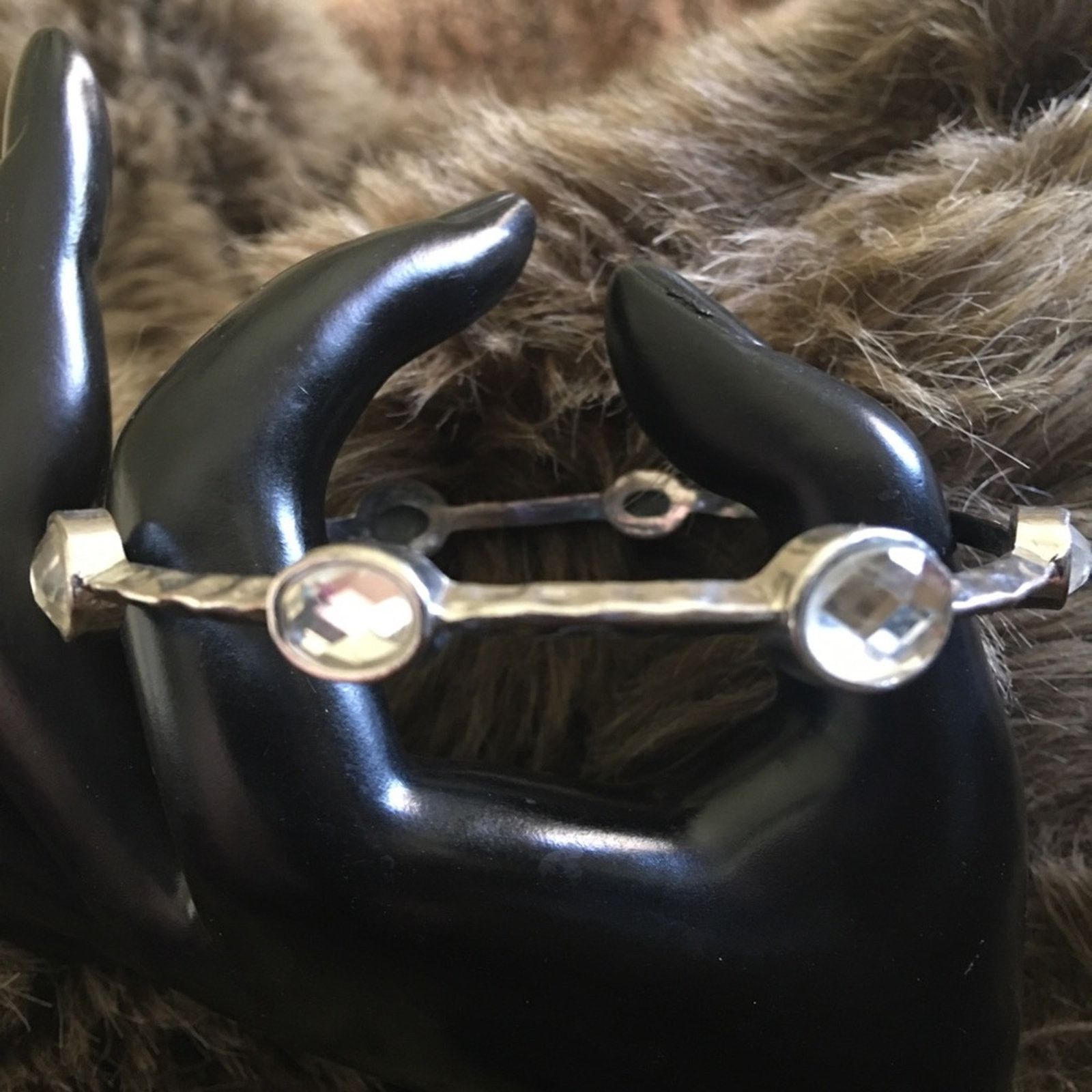 Jewelry Textured silver tone faceted crystal bangle Size ONE SIZE - 1 Thumbnail