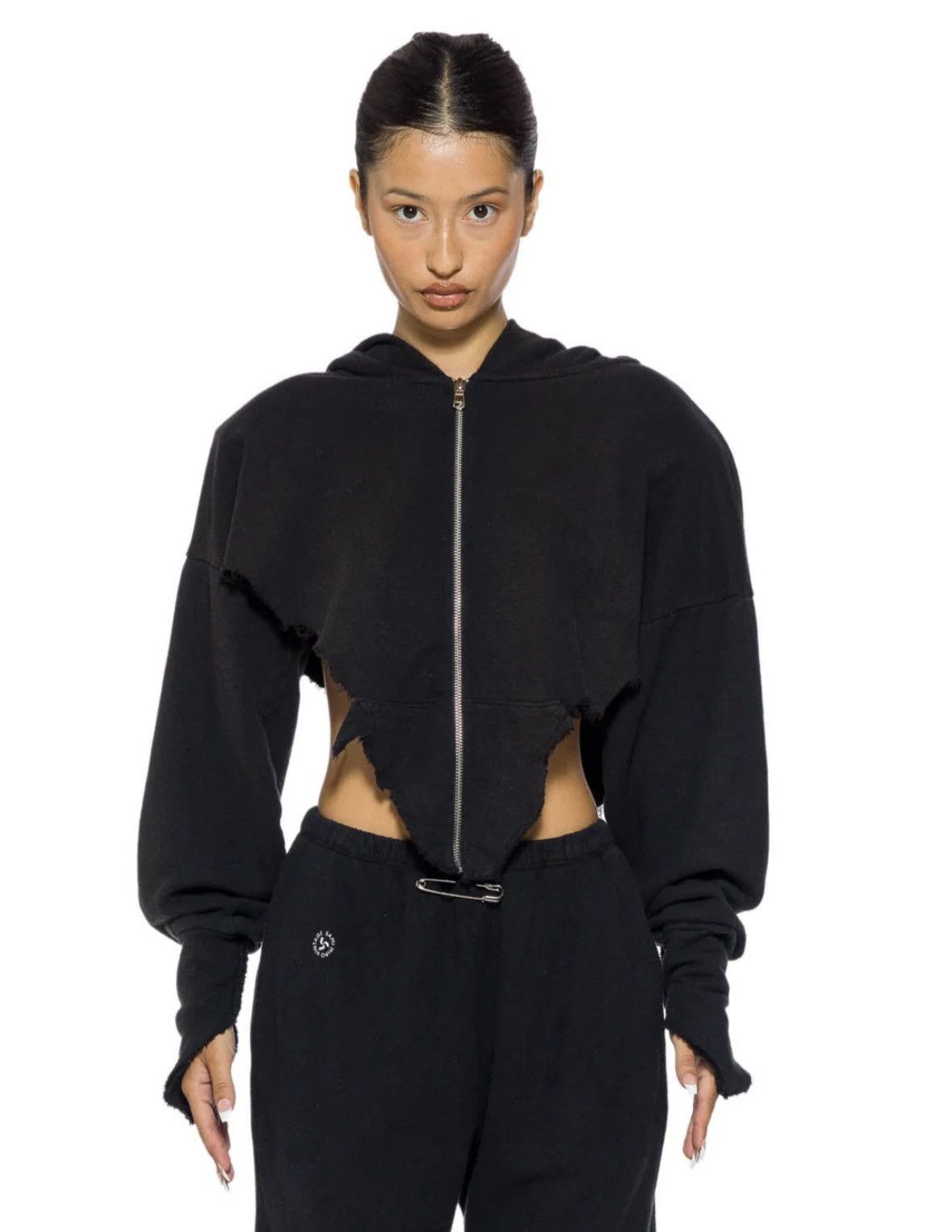 image of Sami Miro Vintage V Cut Zip-Up Hoodie in Black, Women's (Size Small)