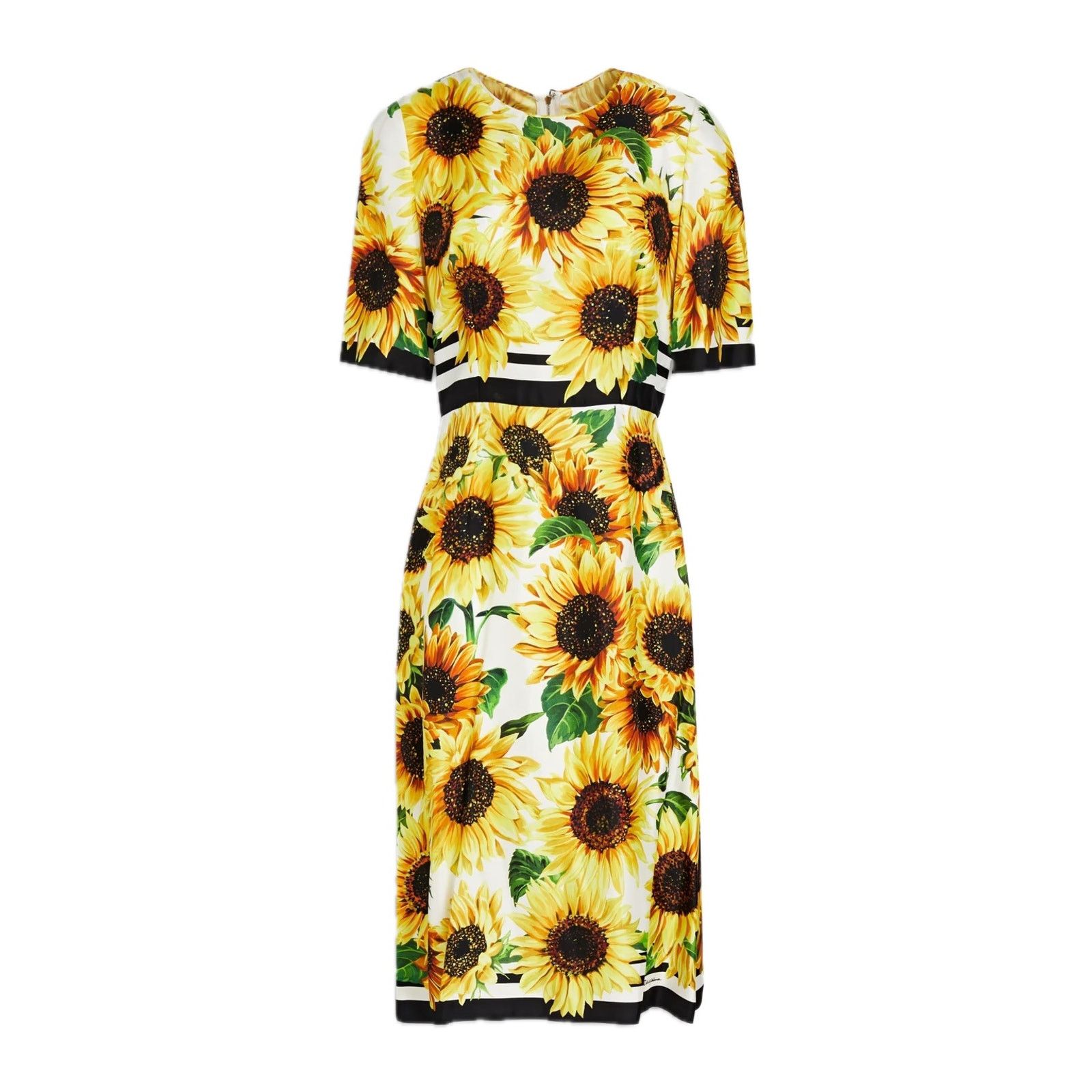 Dolce & Gabbana Dolce & Gabbana Yellow Floral Silk Twill Midi Dress IT 42 M Size M / US 6-8 / IT 42-44 - 3 Thumbnail